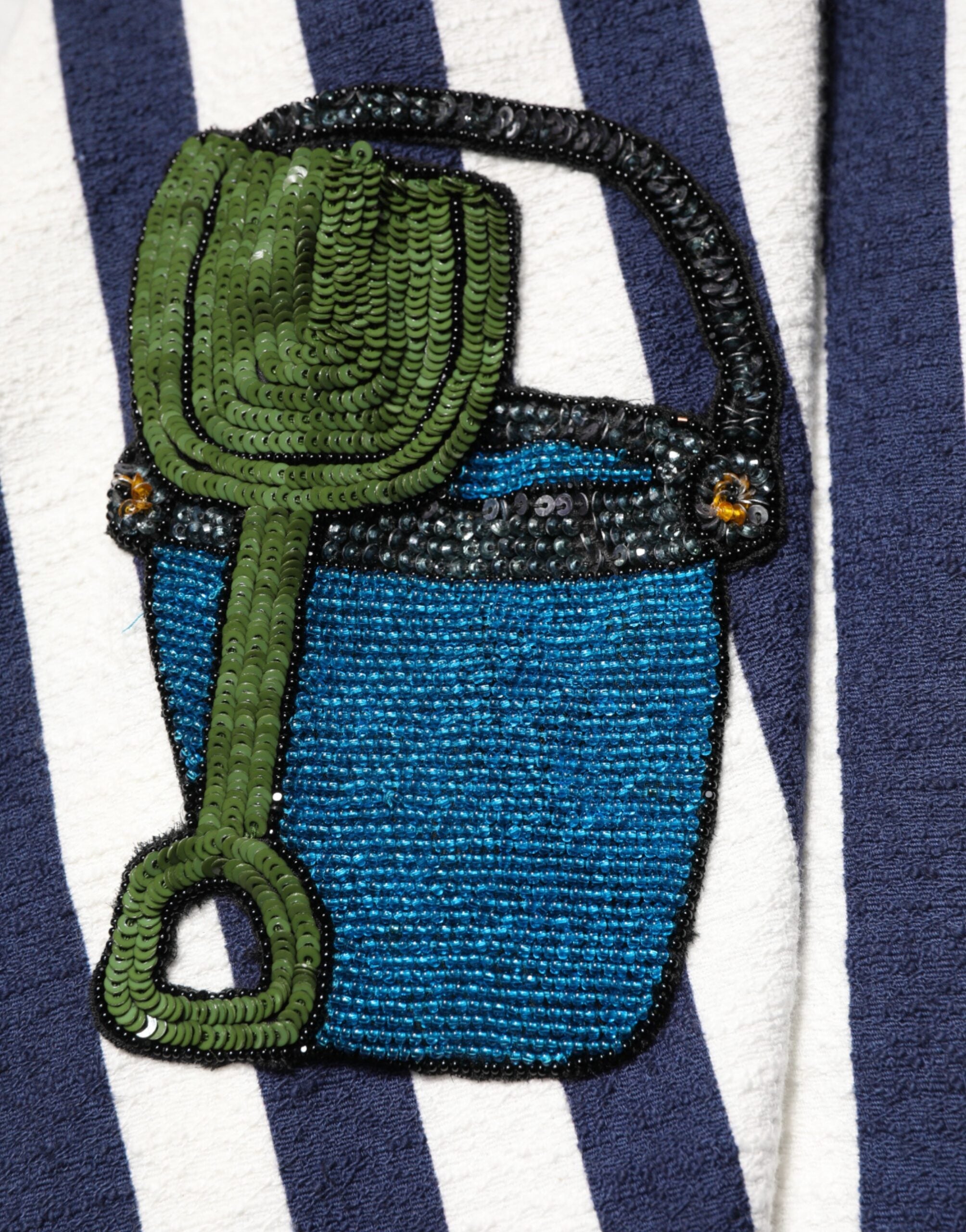Dolce & Gabbana Blue White Striped Embroidered A-line Dress Dolce & Gabbana
