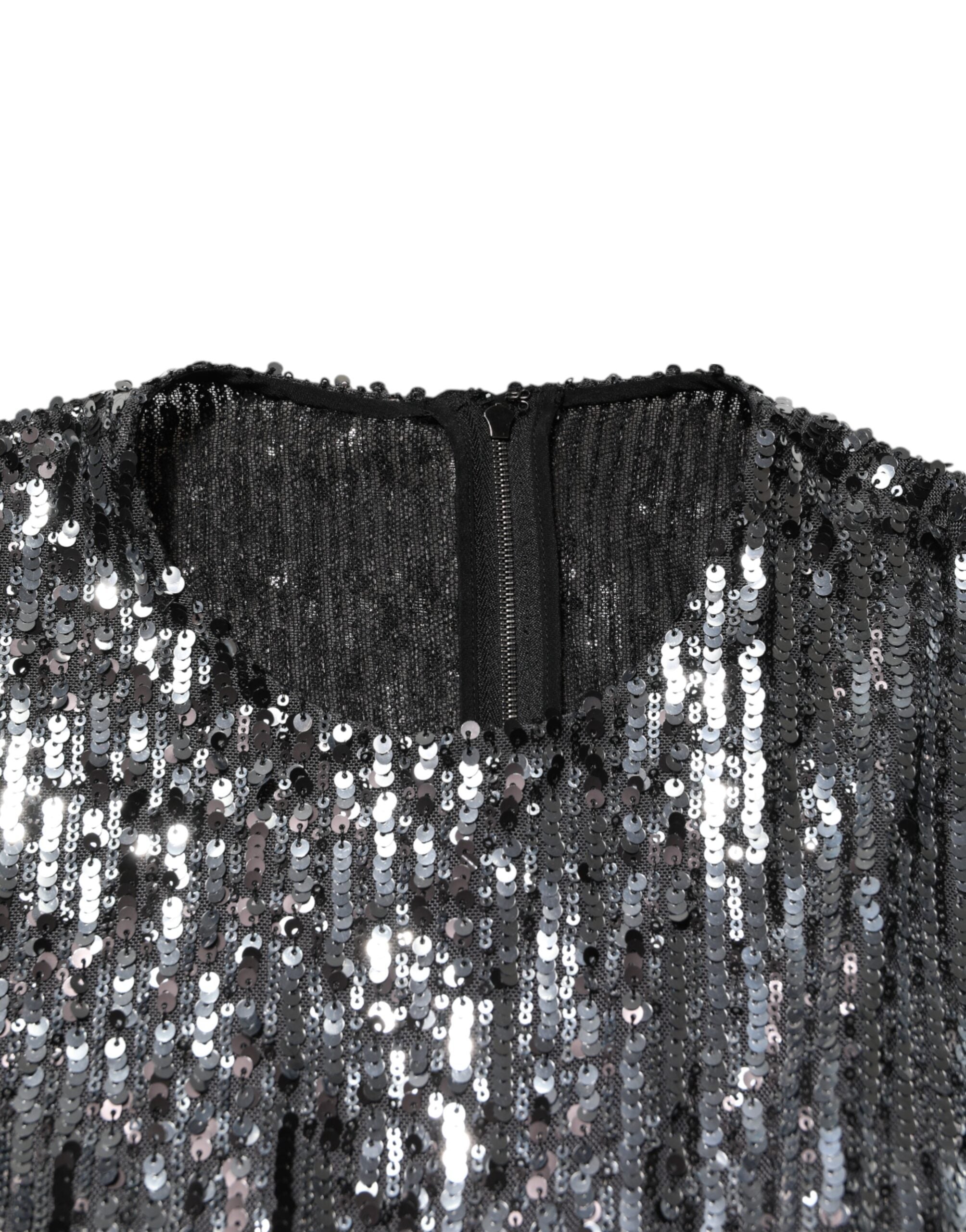 Dolce & Gabbana Black Sequined Long Sleeves Midi A-line  Dress Dolce & Gabbana