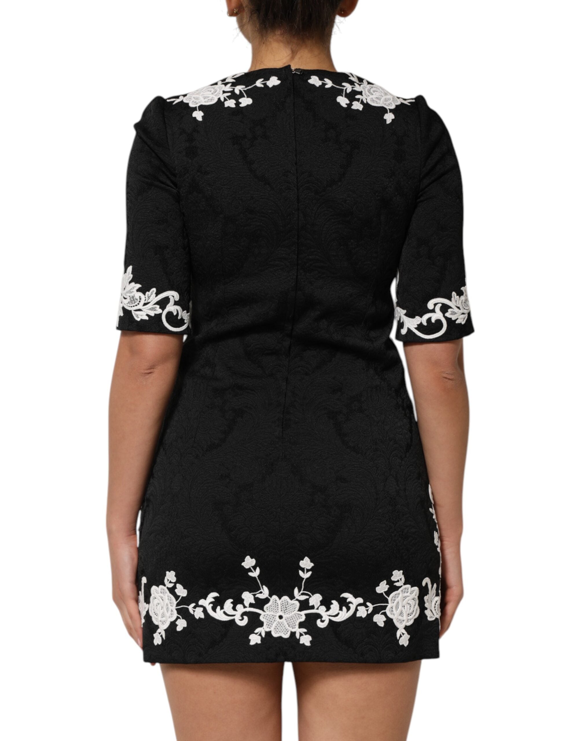Dolce & Gabbana Black Lace Trim Short Sleeves A-line Dress Dolce & Gabbana