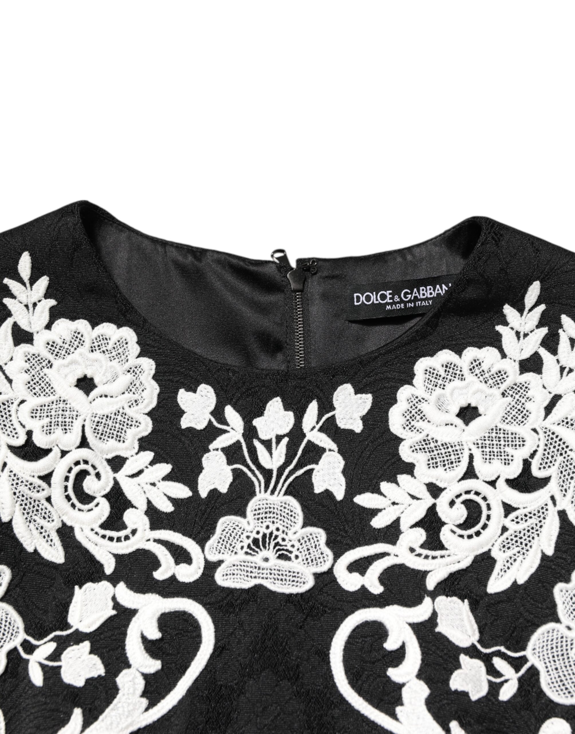 Dolce & Gabbana Black Lace Trim Short Sleeves A-line Dress Dolce & Gabbana
