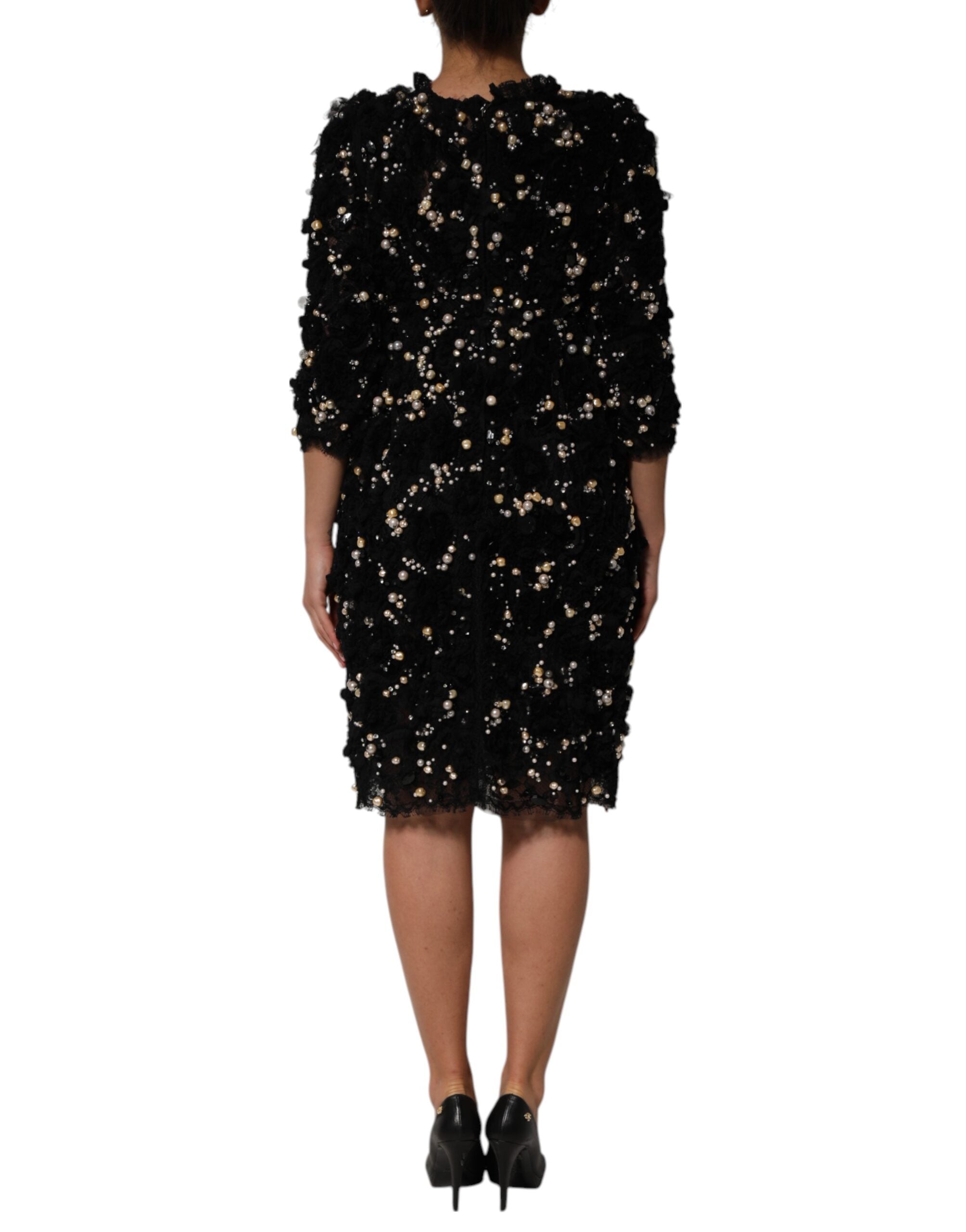 Dolce & Gabbana Black Viscose Pearl Embellishment Shift Dress Dolce & Gabbana