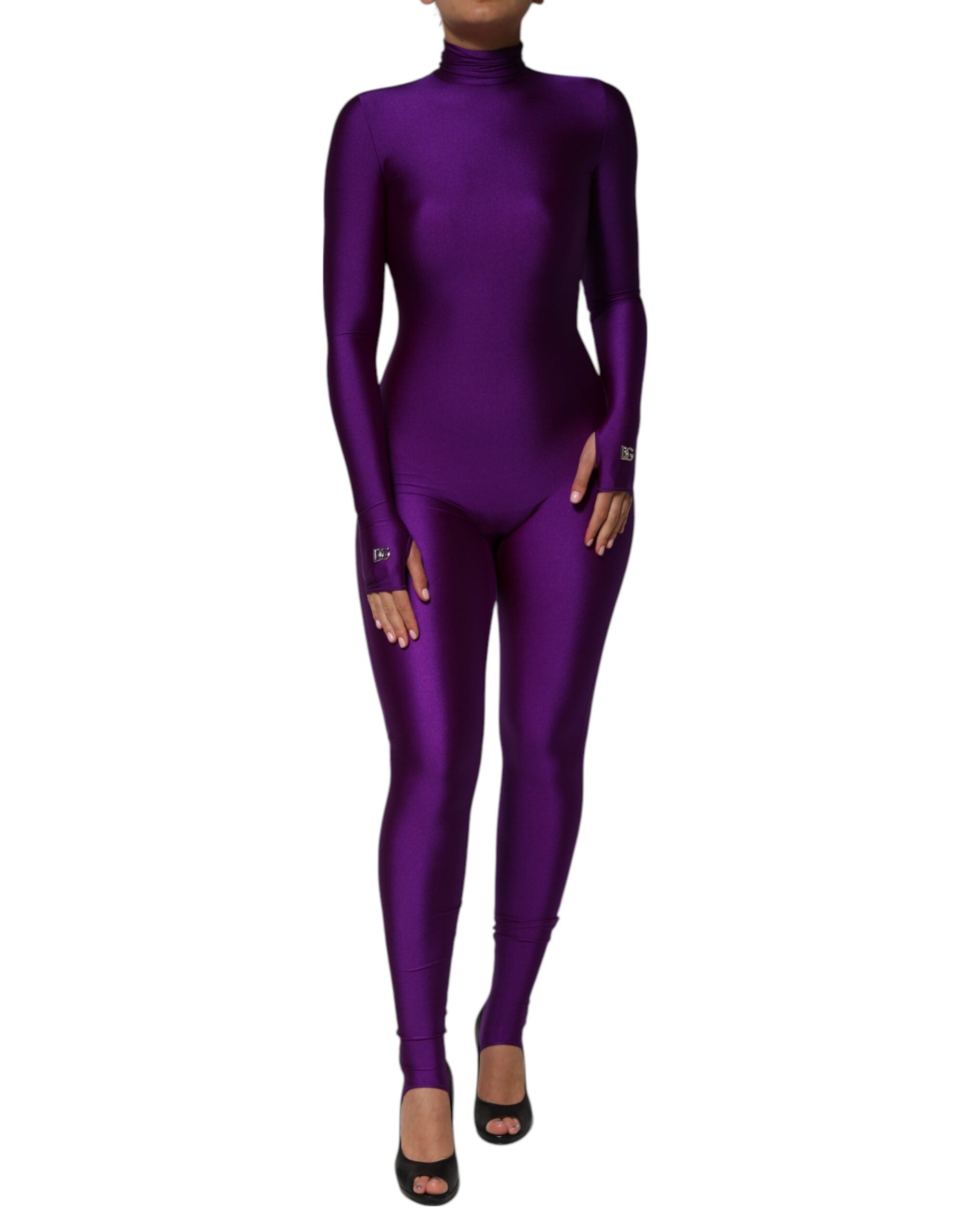 Dolce & Gabbana Purple Nylon Turtleneck Bodycon Jumpsuit Dress Dolce & Gabbana