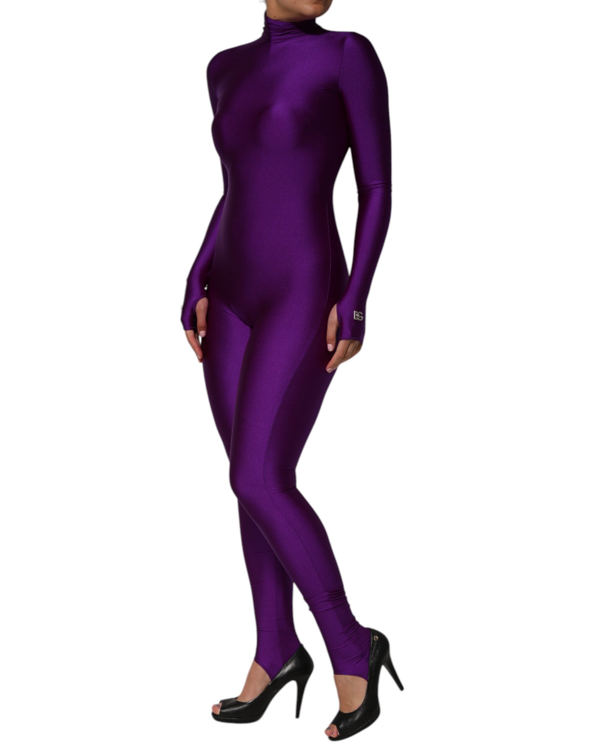 Dolce & Gabbana Purple Nylon Turtleneck Bodycon Jumpsuit Dress Dolce & Gabbana
