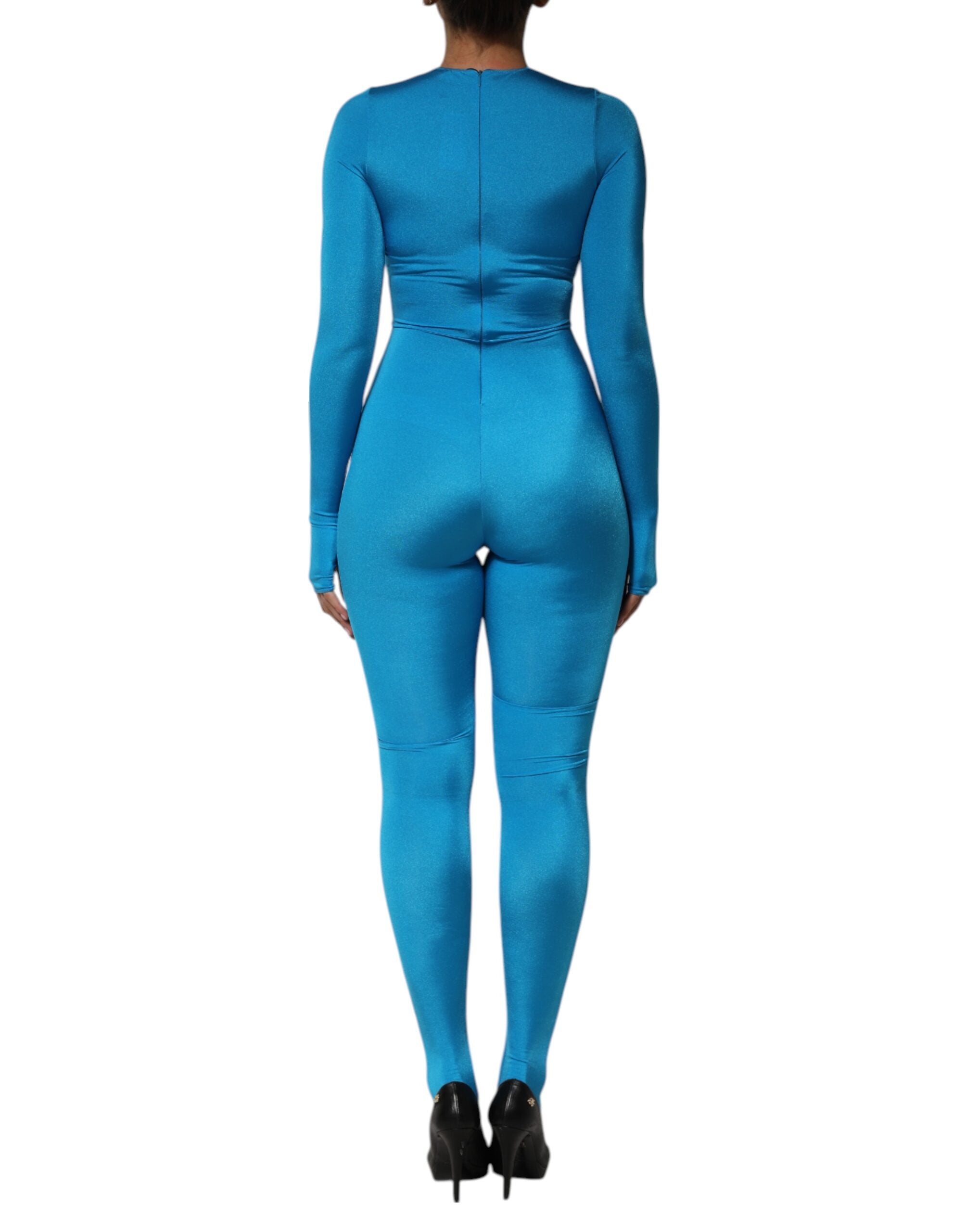 Dolce & Gabbana Blue Nylon Crew Neck Bodycon Jumpsuit Dress Dolce & Gabbana