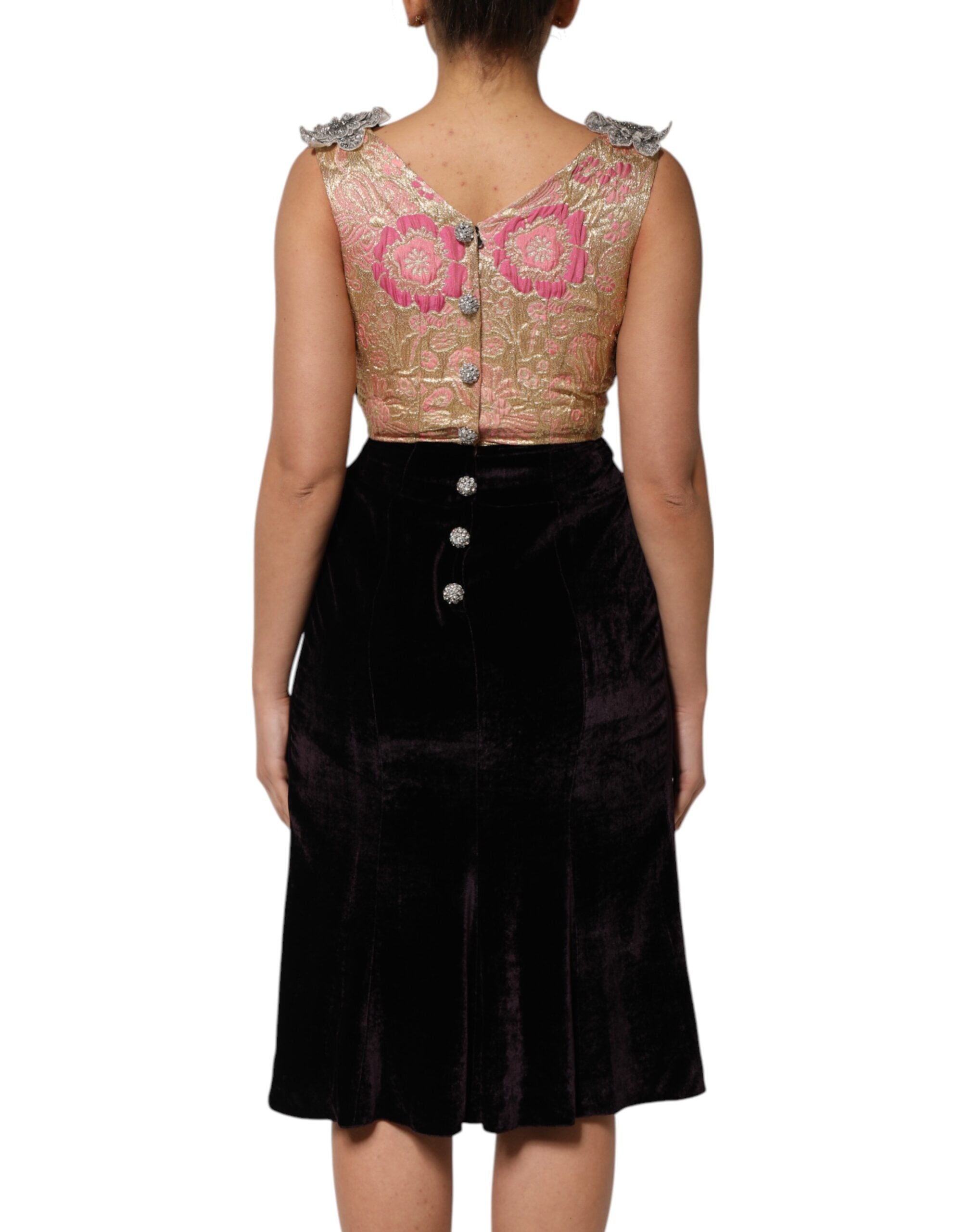 Dolce & Gabbana Black Velvet Flower Embellishment Aline Dress Dolce & Gabbana