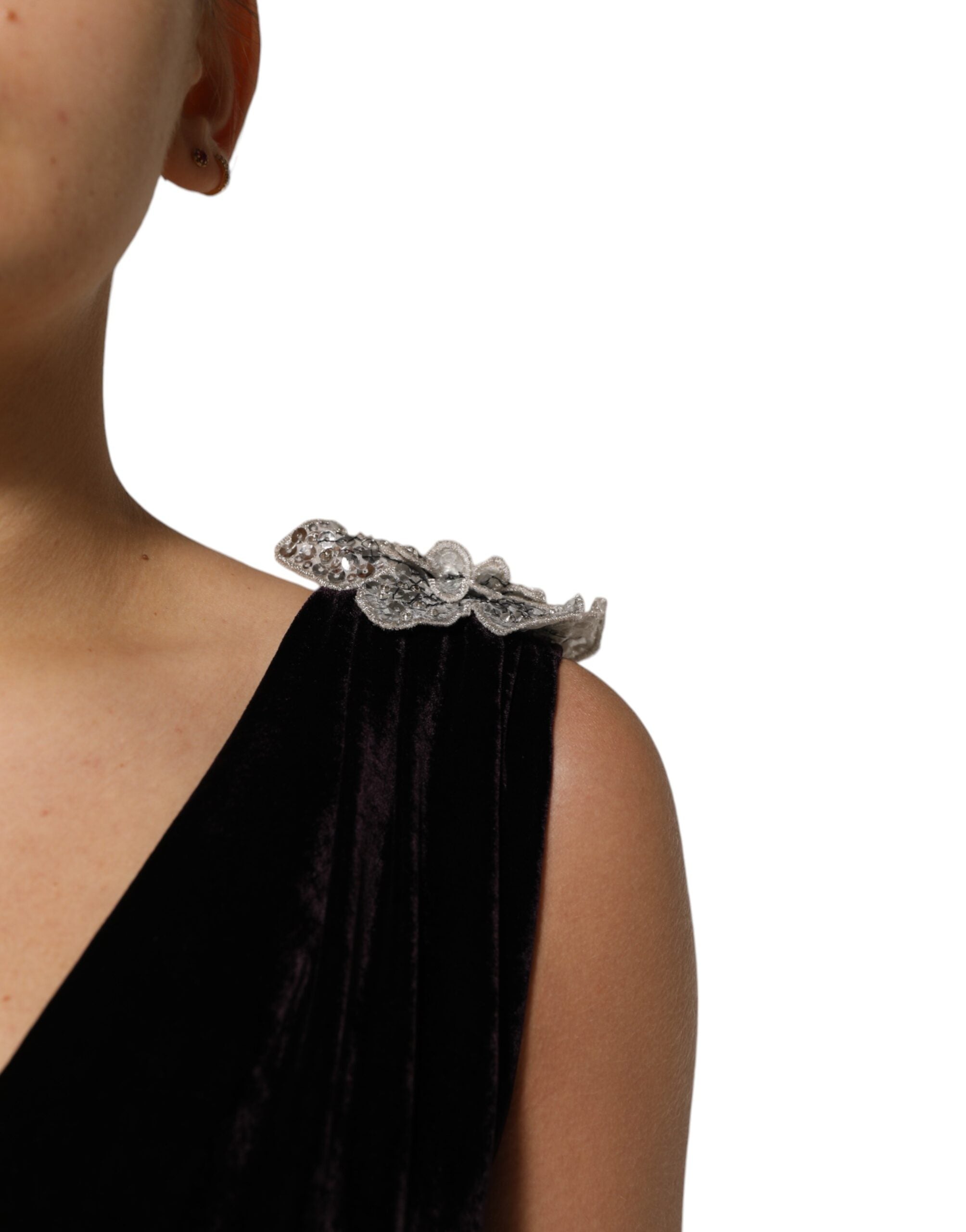 Dolce & Gabbana Black Velvet Flower Embellishment Aline Dress Dolce & Gabbana