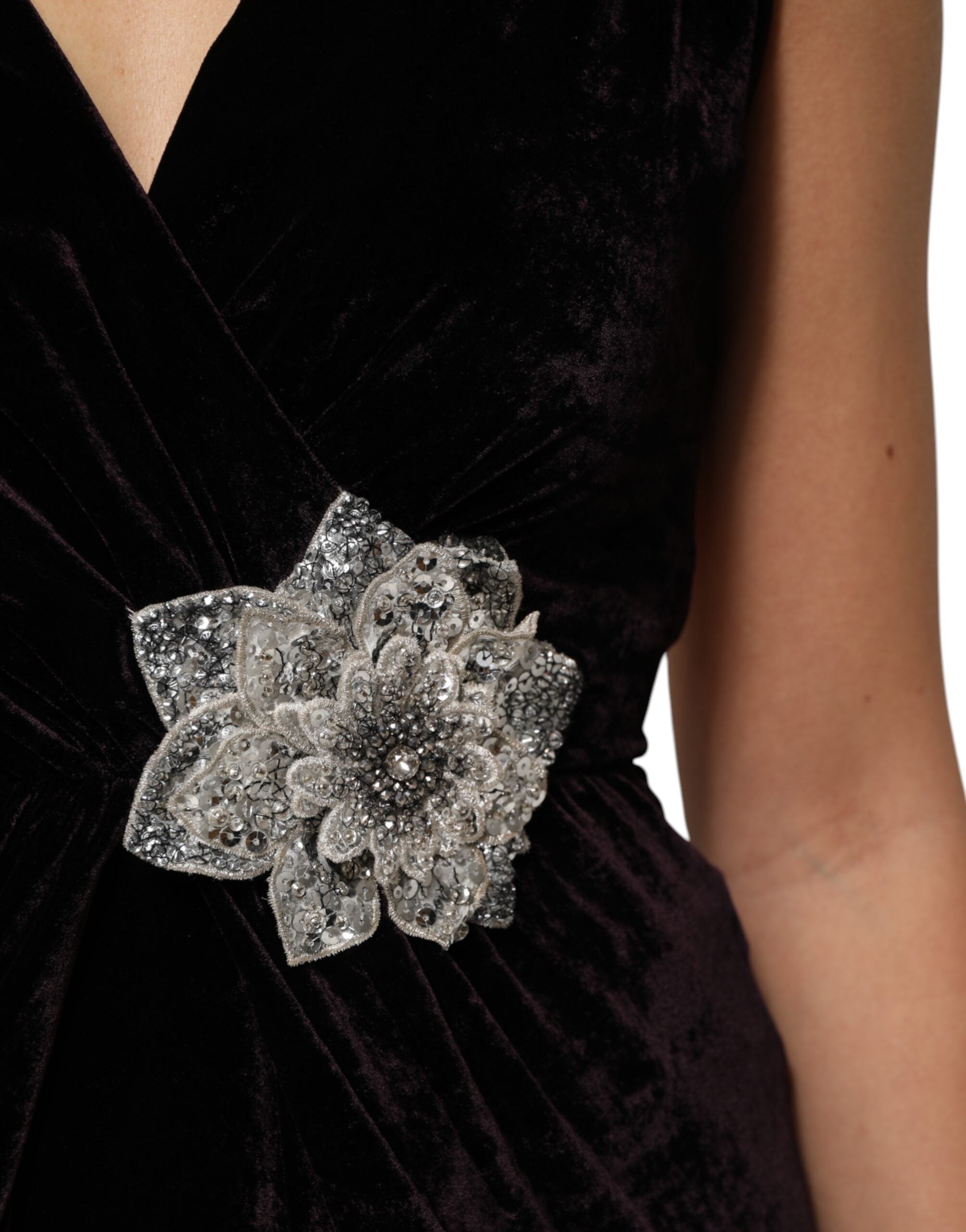 Dolce & Gabbana Black Velvet Flower Embellishment Aline Dress Dolce & Gabbana