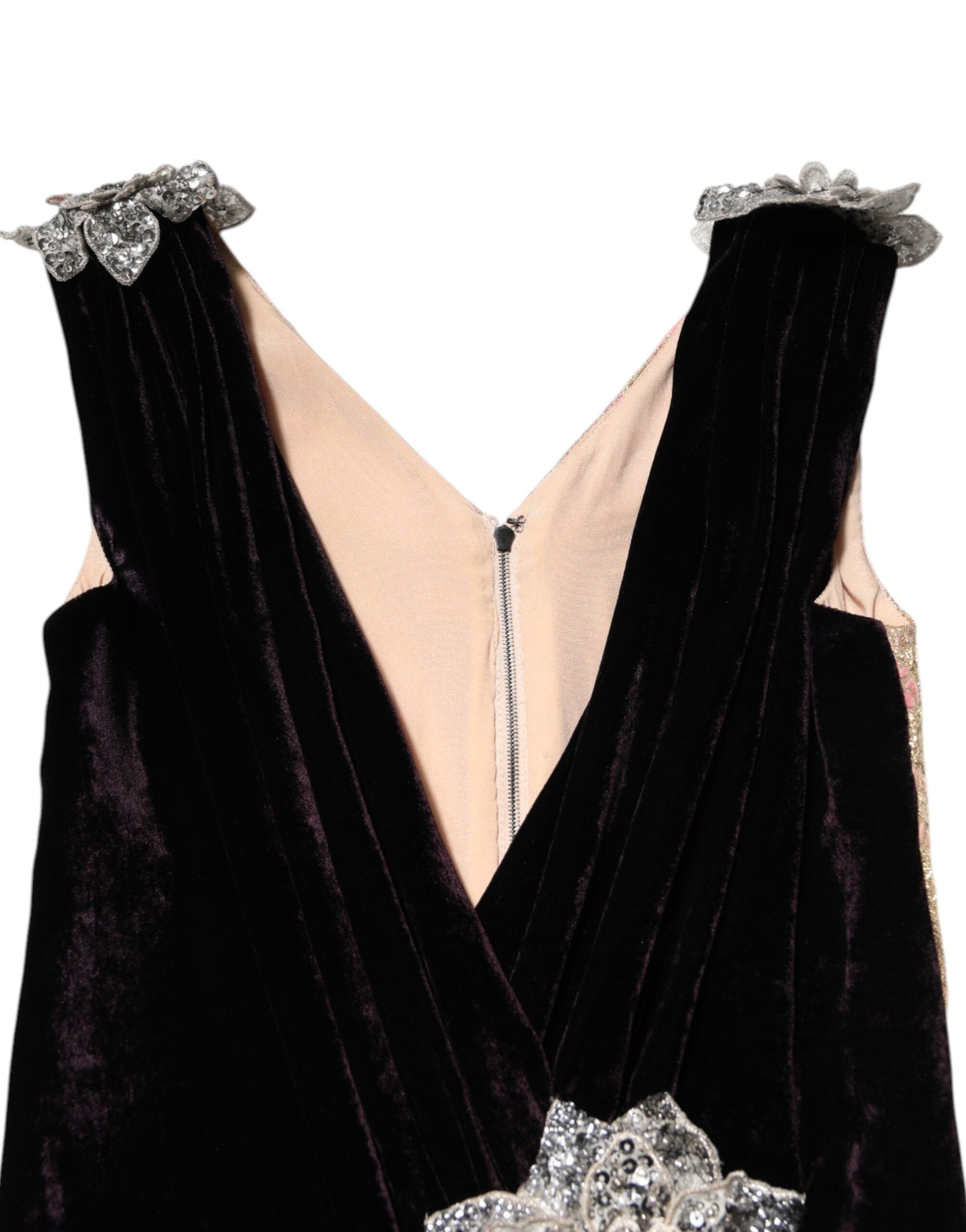 Dolce & Gabbana Black Velvet Flower Embellishment Aline Dress Dolce & Gabbana