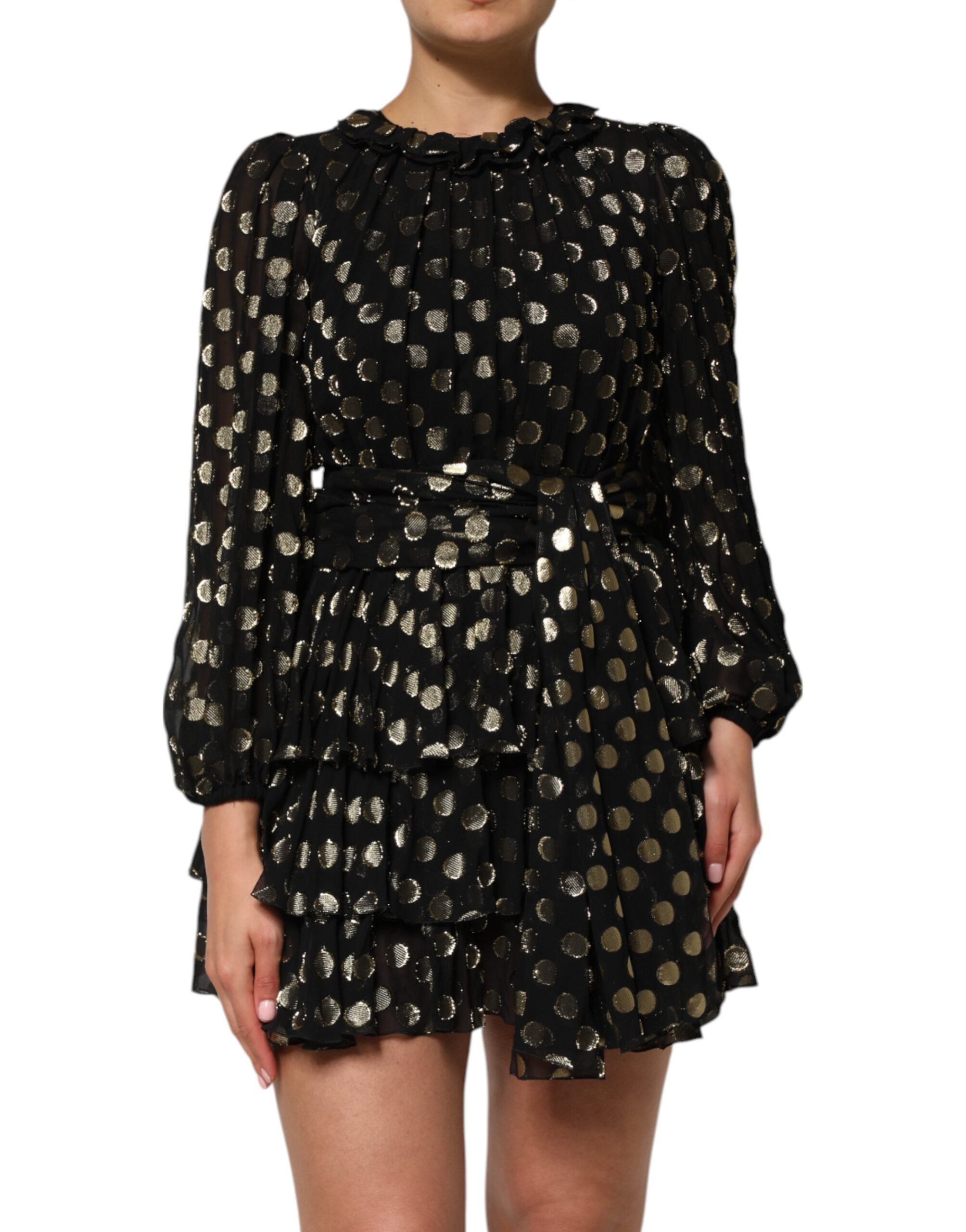 Dolce & Gabbana Black Gold Polka Dot Silk Brocade Mini Dress Dolce & Gabbana