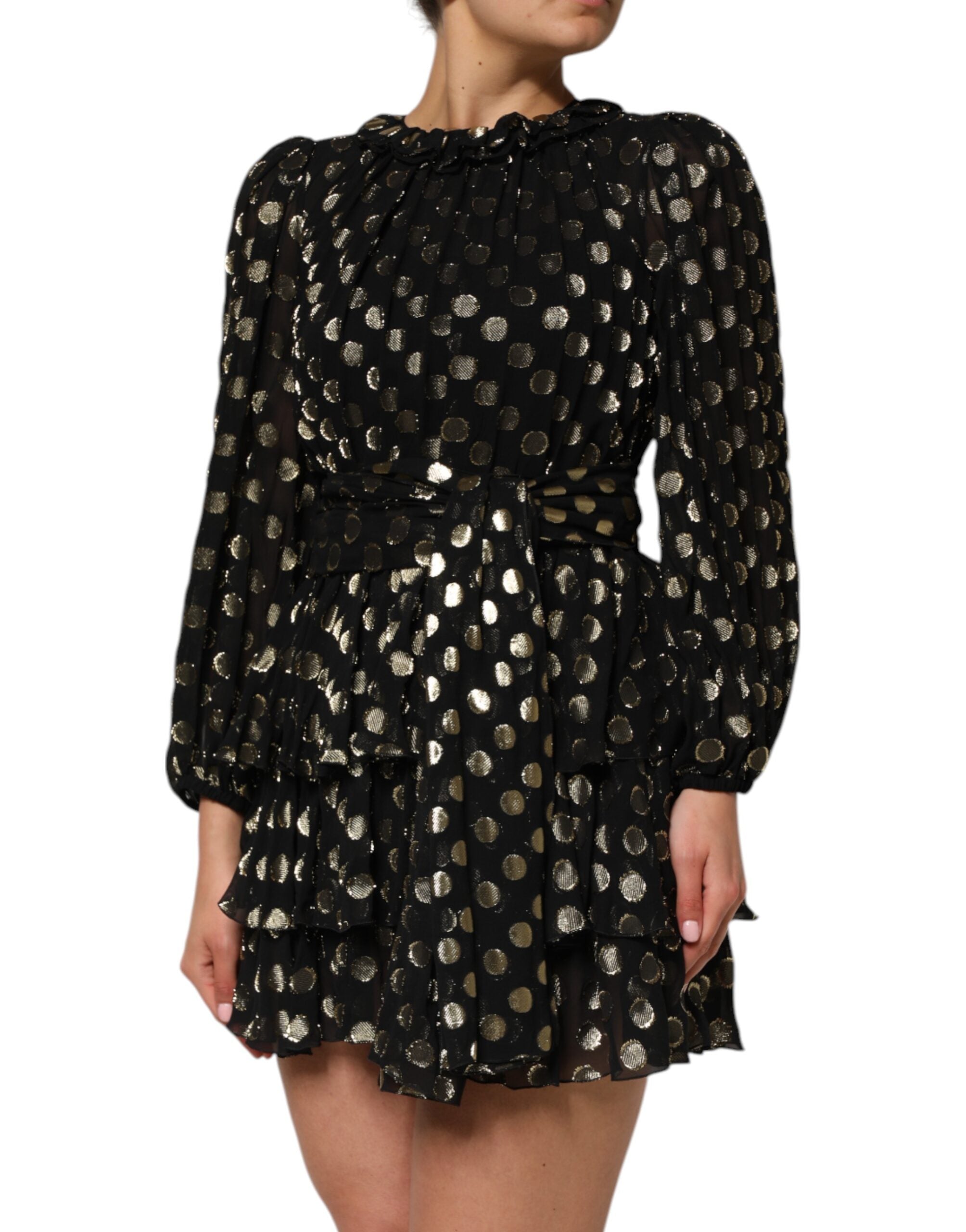 Dolce & Gabbana Black Gold Polka Dot Silk Brocade Mini Dress Dolce & Gabbana