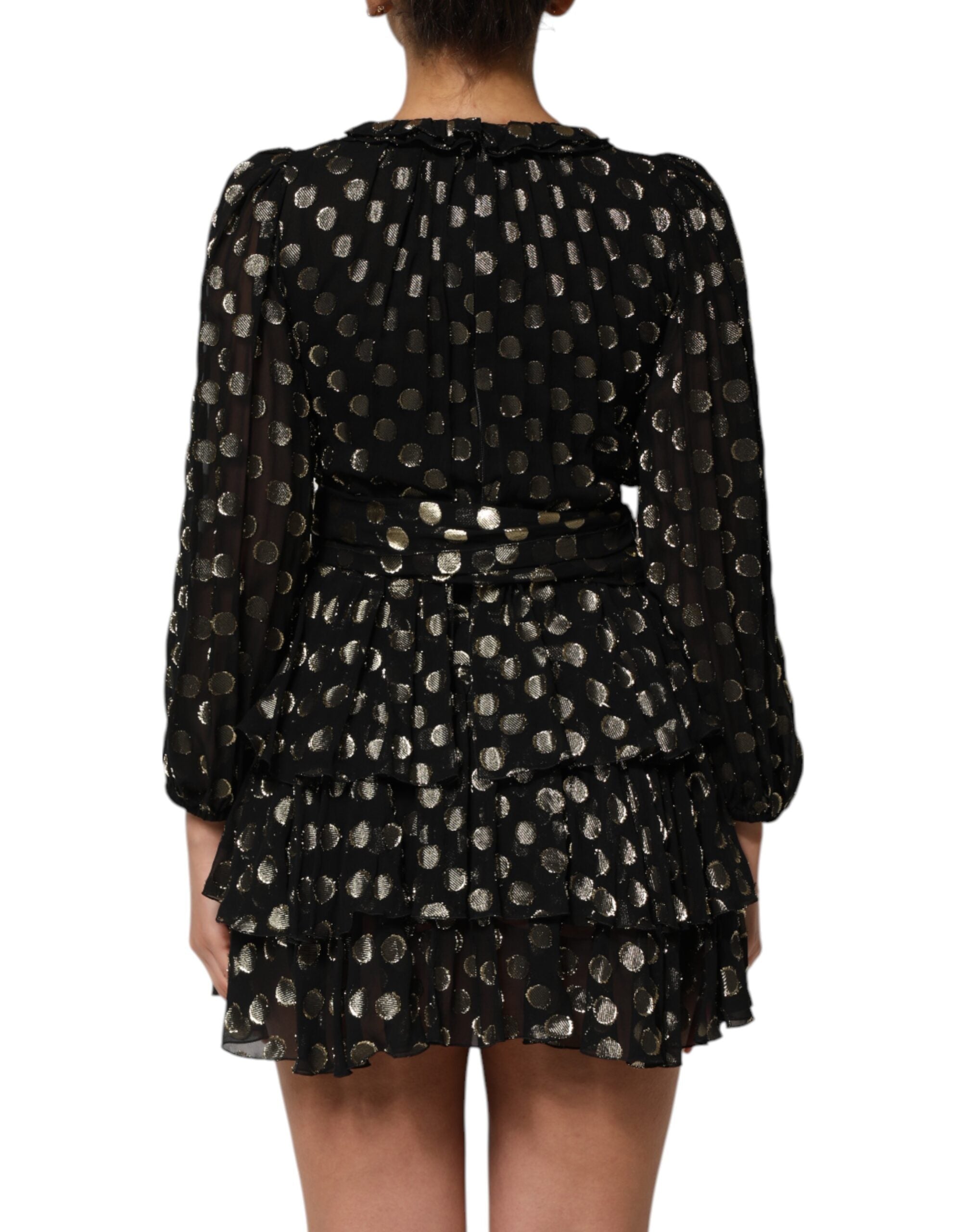 Dolce & Gabbana Black Gold Polka Dot Silk Brocade Mini Dress Dolce & Gabbana