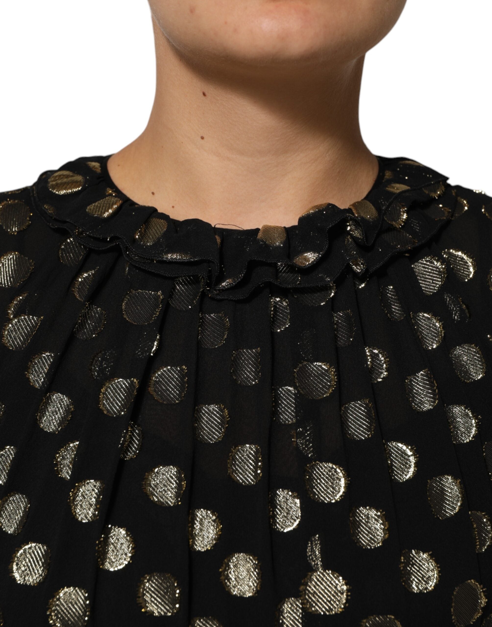 Dolce & Gabbana Black Gold Polka Dot Silk Brocade Mini Dress Dolce & Gabbana