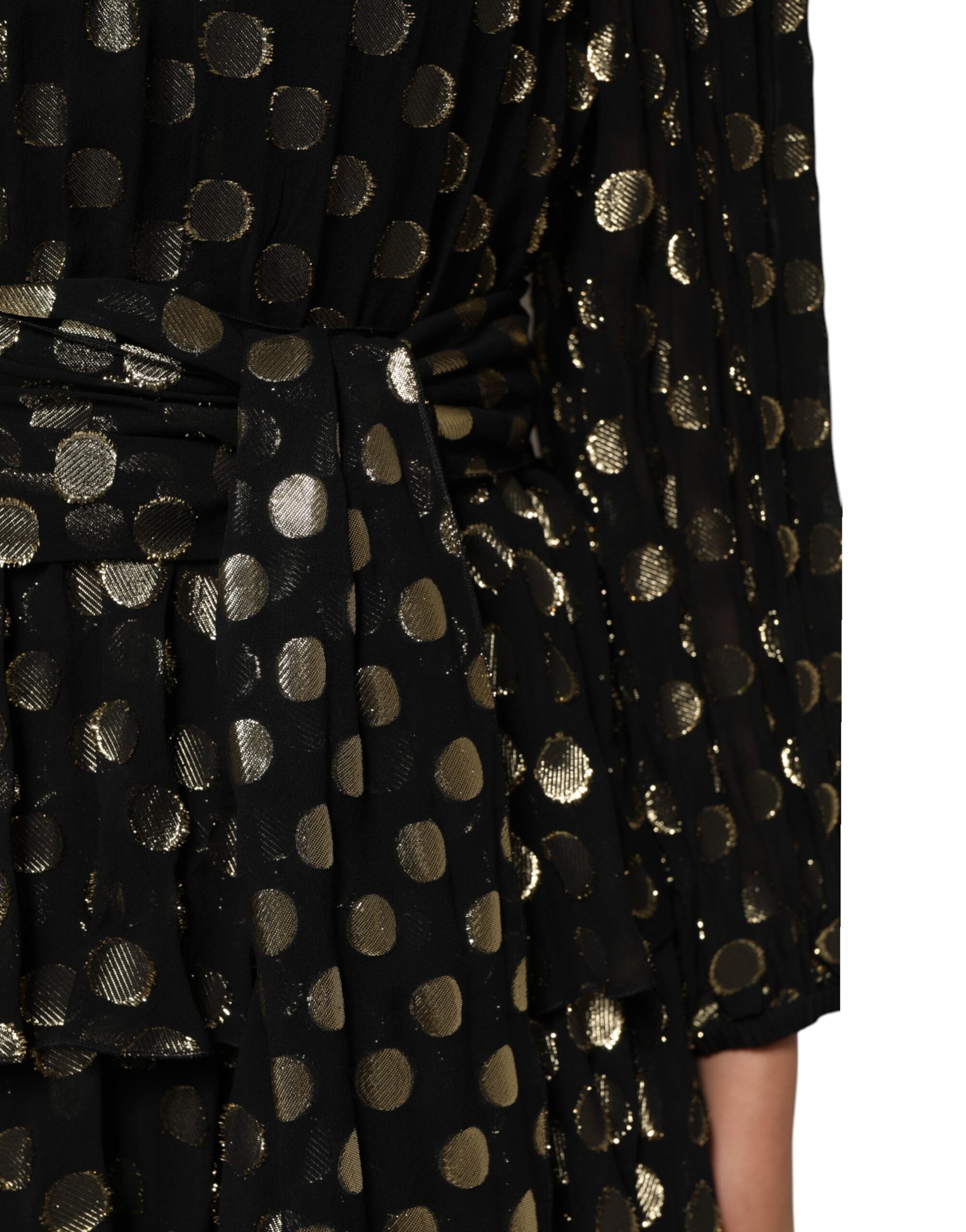 Dolce & Gabbana Black Gold Polka Dot Silk Brocade Mini Dress Dolce & Gabbana