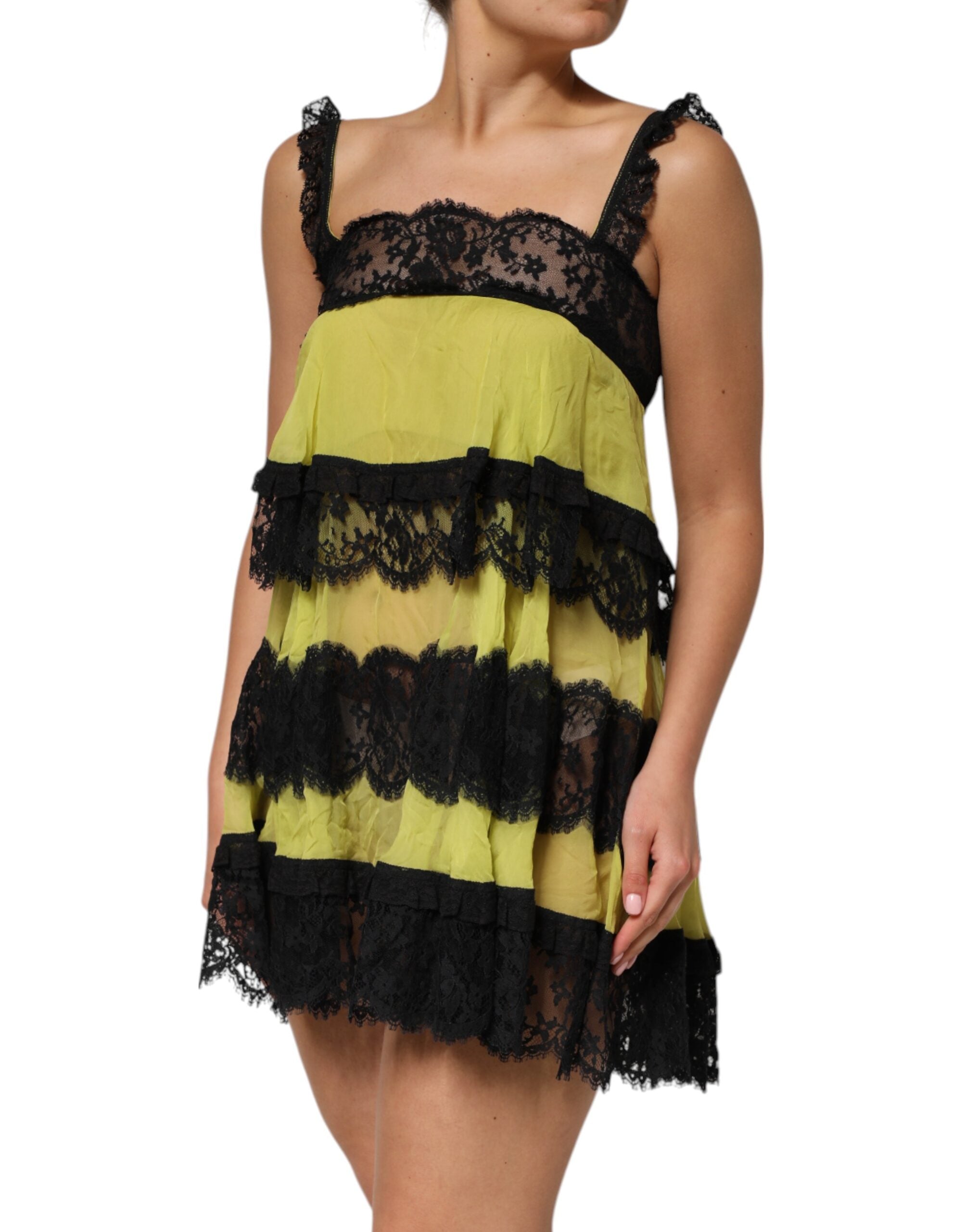Dolce & Gabbana Yellow Black Babydoll Chemise Lingerie Dress Dolce & Gabbana
