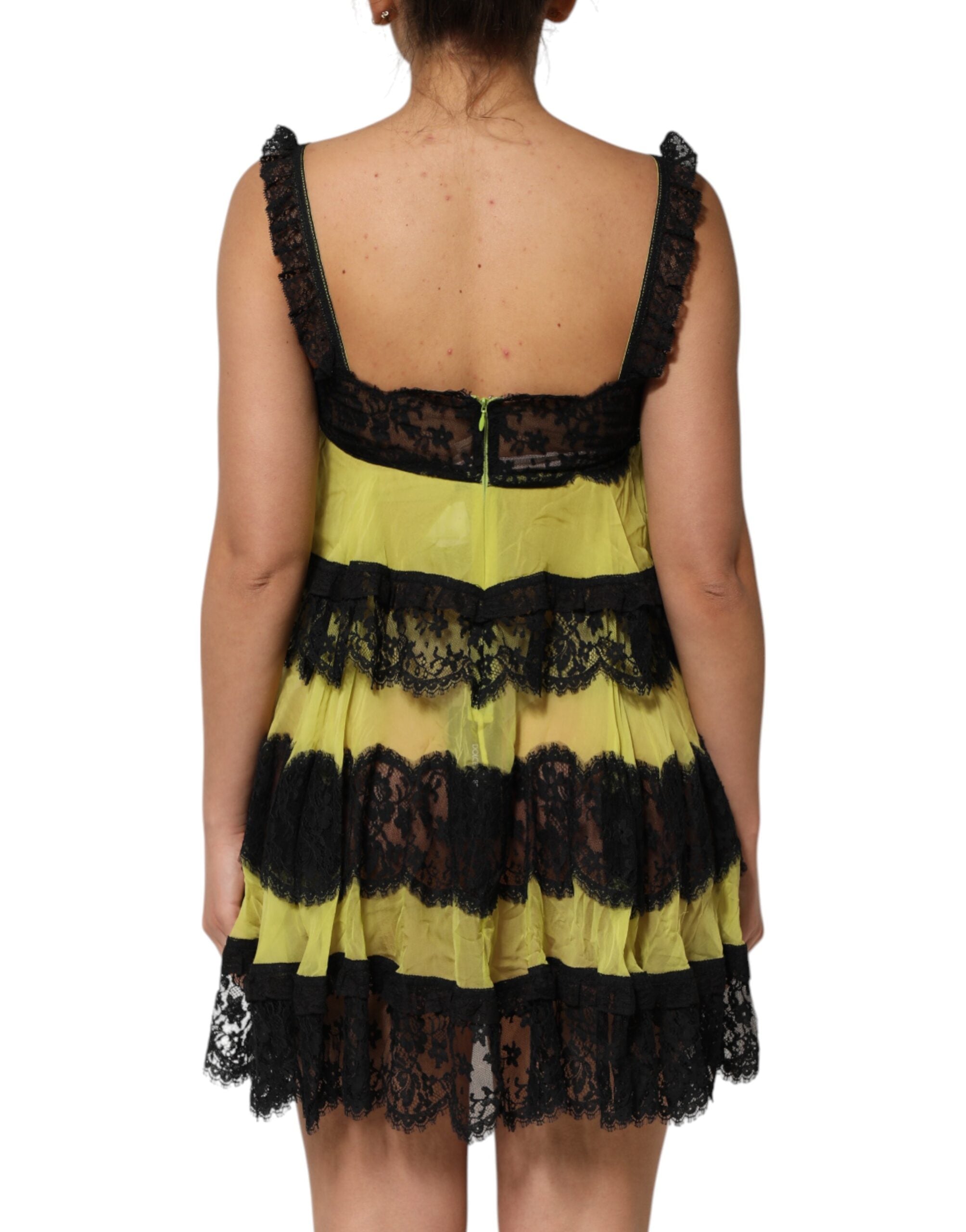 Dolce & Gabbana Yellow Black Babydoll Chemise Lingerie Dress Dolce & Gabbana