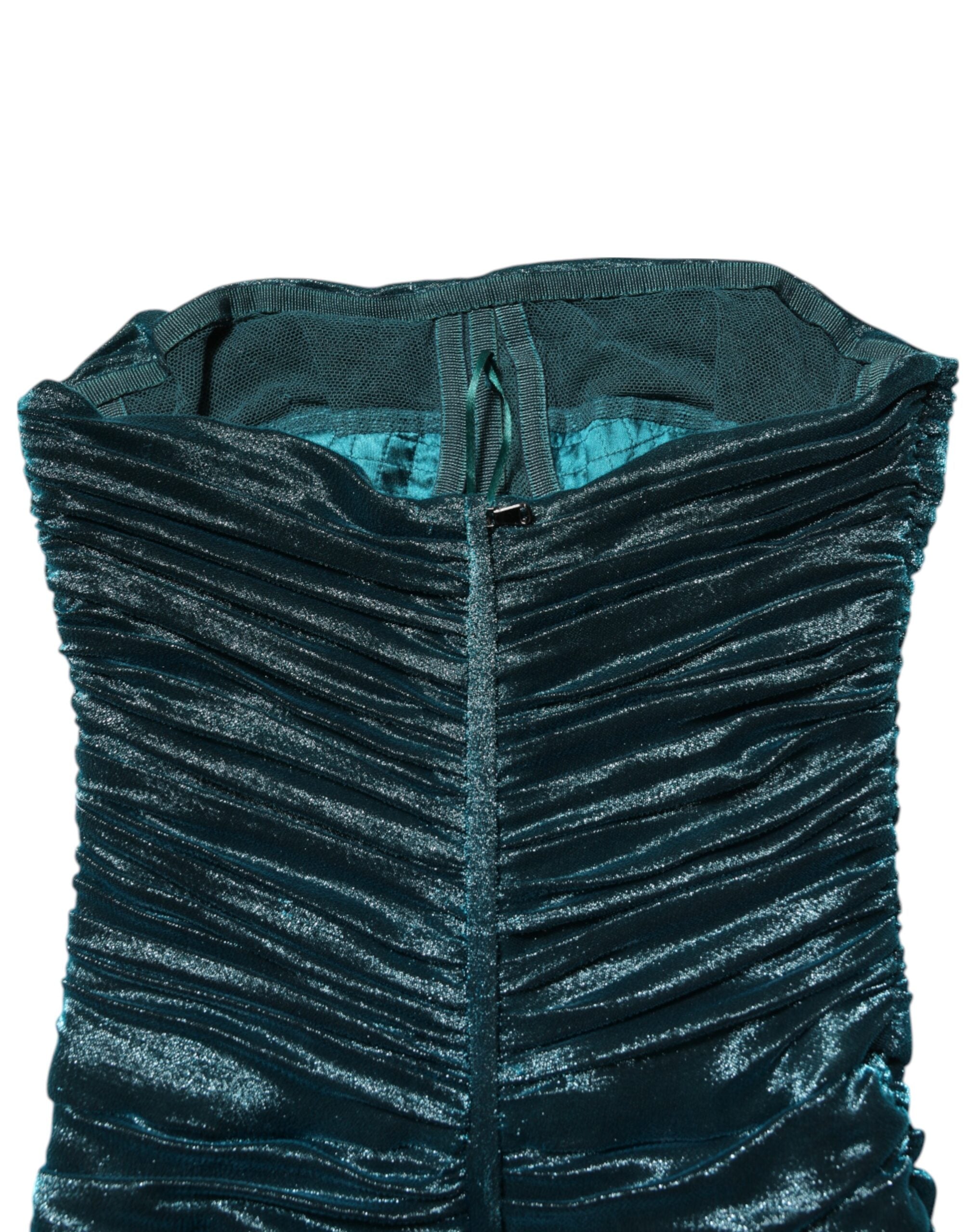 Dolce & Gabbana Green Silk Satin Fitted Strapless Dress Dolce & Gabbana