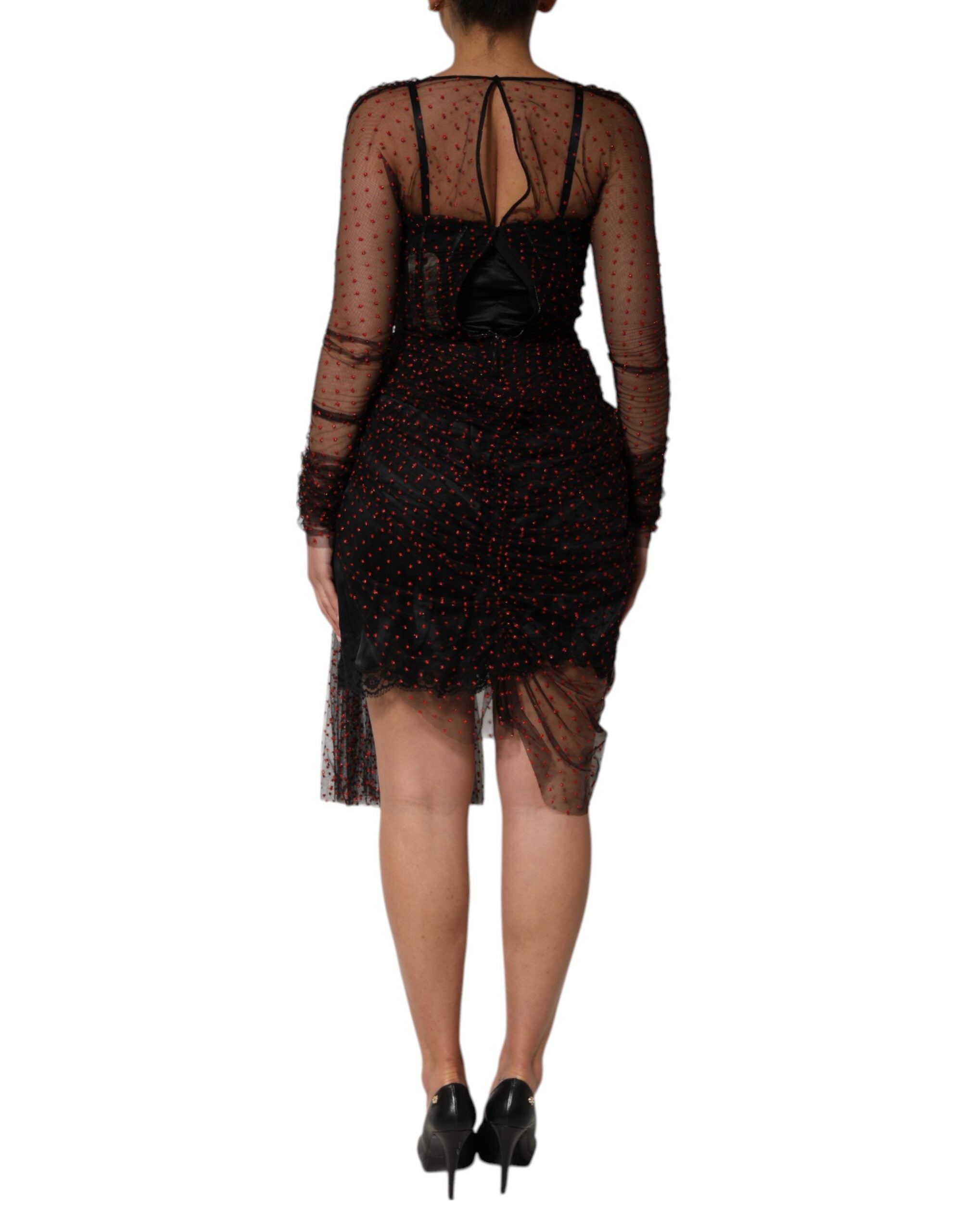 Dolce & Gabbana Black Lace Trim Long Sleeve Sheath Mini Dress Dolce & Gabbana