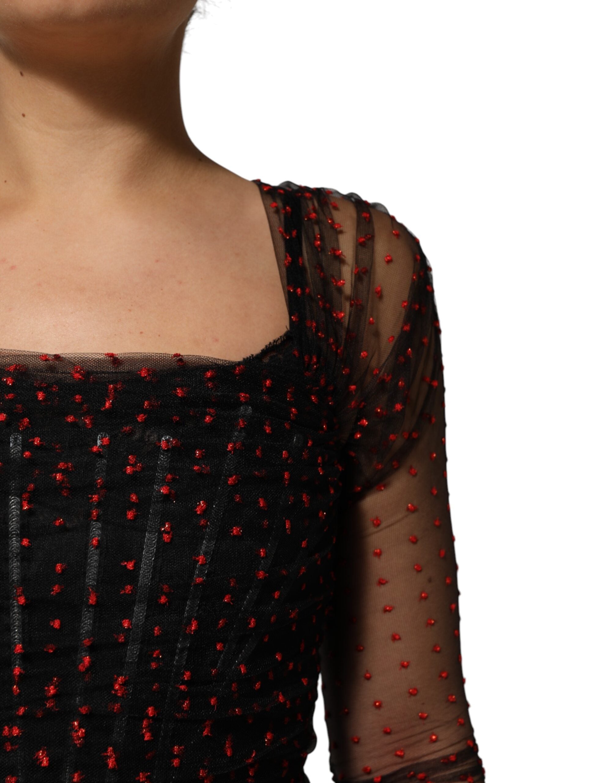 Dolce & Gabbana Black Lace Trim Long Sleeve Sheath Mini Dress Dolce & Gabbana