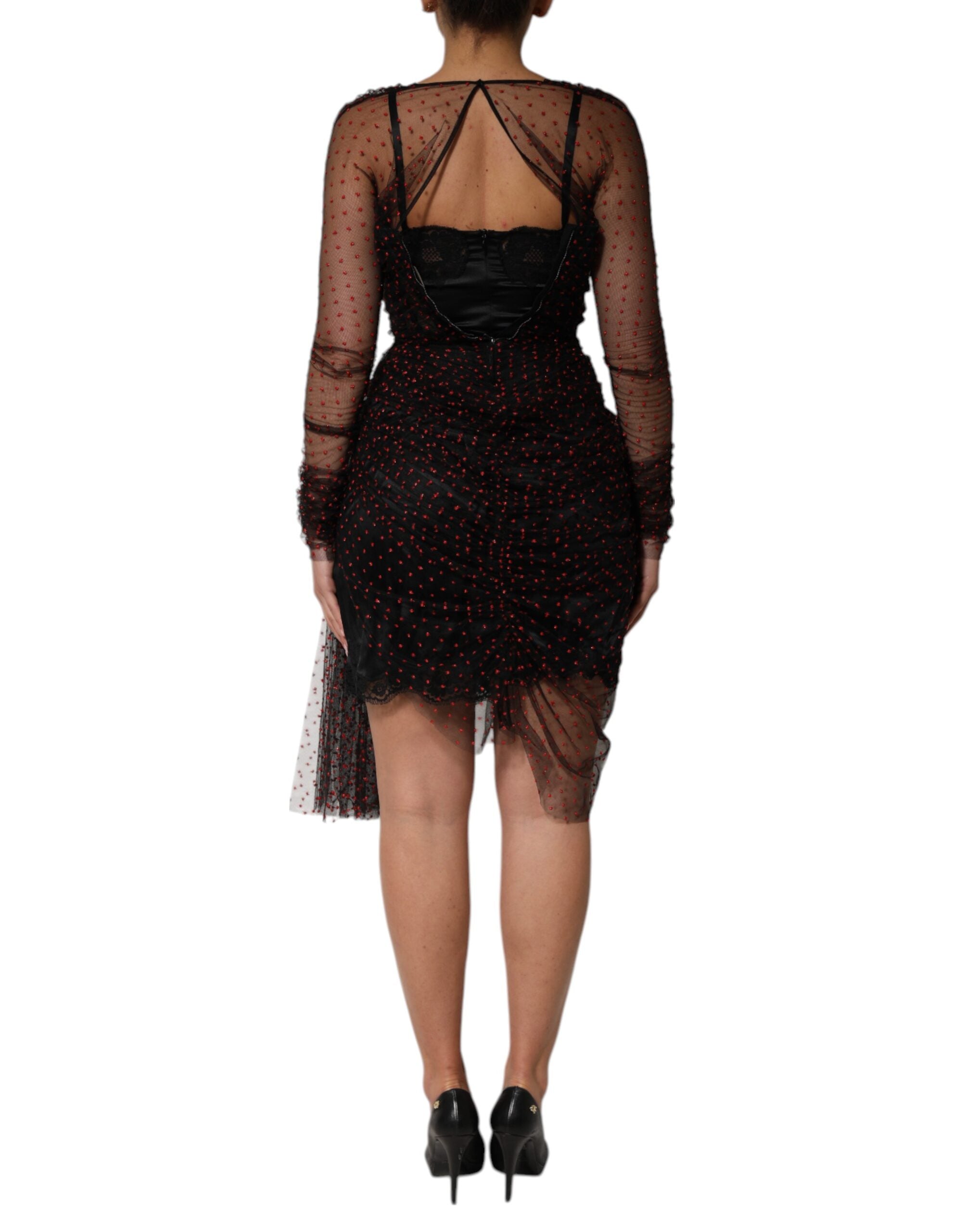 Dolce & Gabbana Black Lace Trim Long Sleeve Sheath Mini Dress Dolce & Gabbana