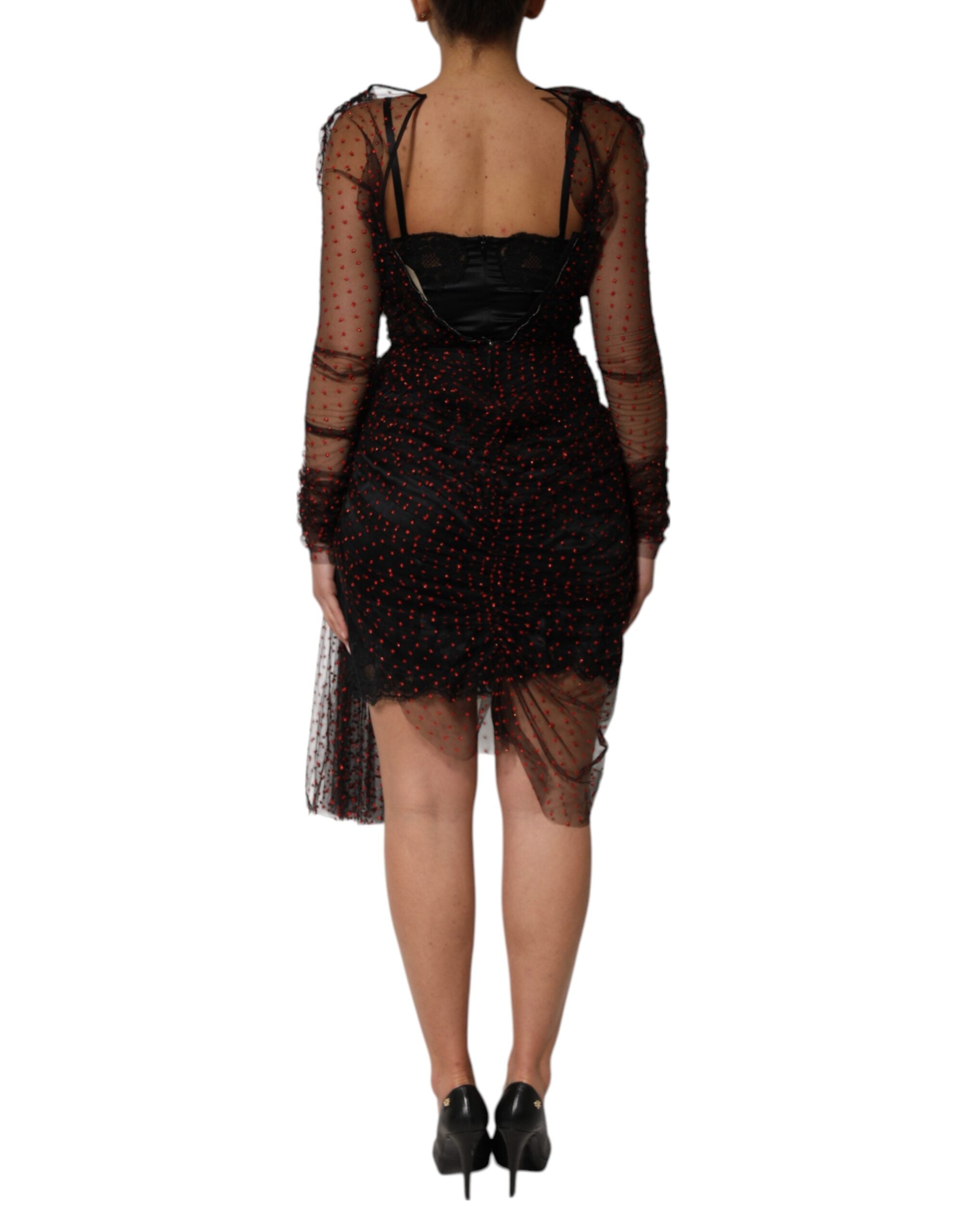Dolce & Gabbana Black Lace Trim Long Sleeve Sheath Mini Dress Dolce & Gabbana