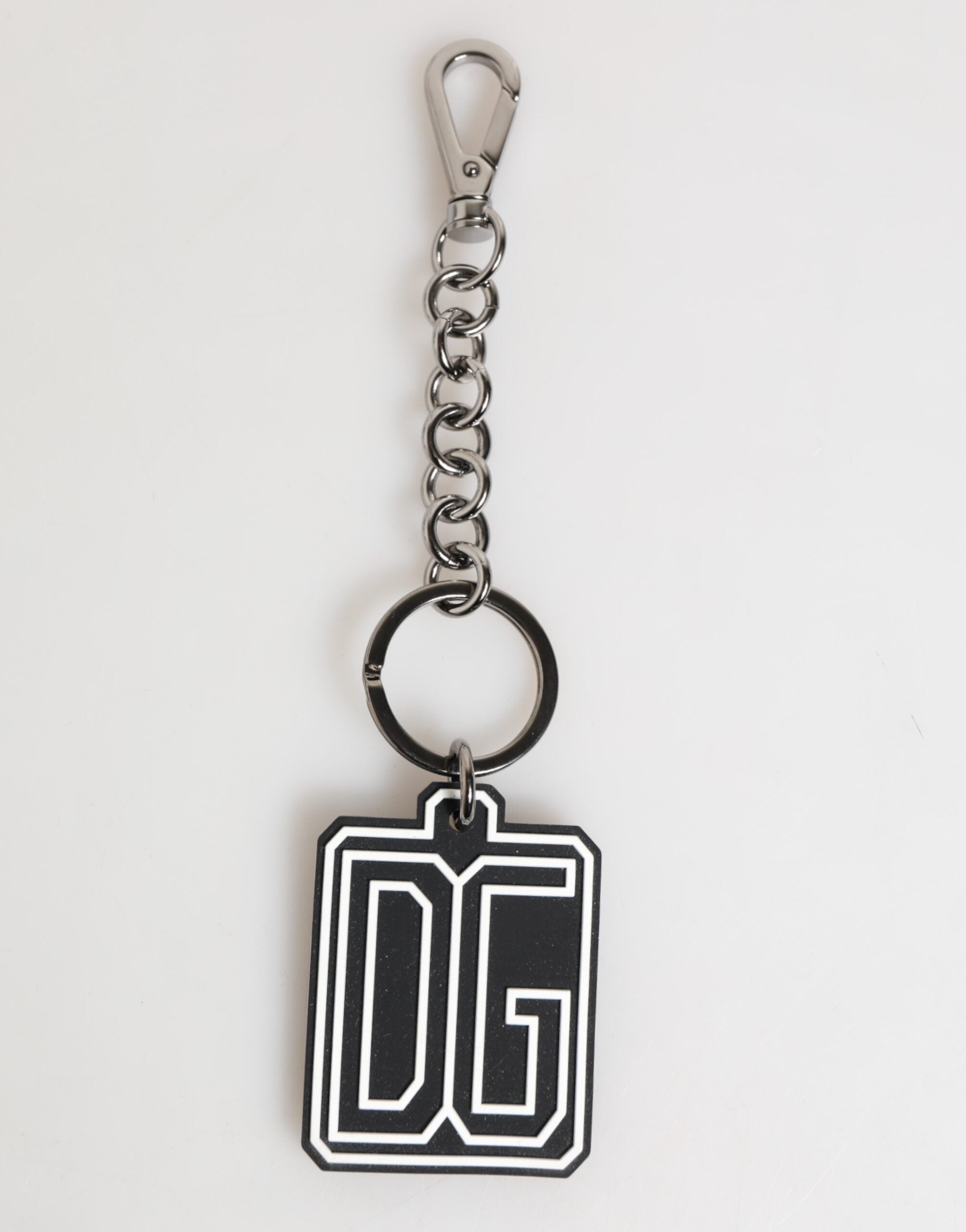 Dolce & Gabbana Black White DG Rubber Logo Silver Men Keychain Keyring Dolce & Gabbana
