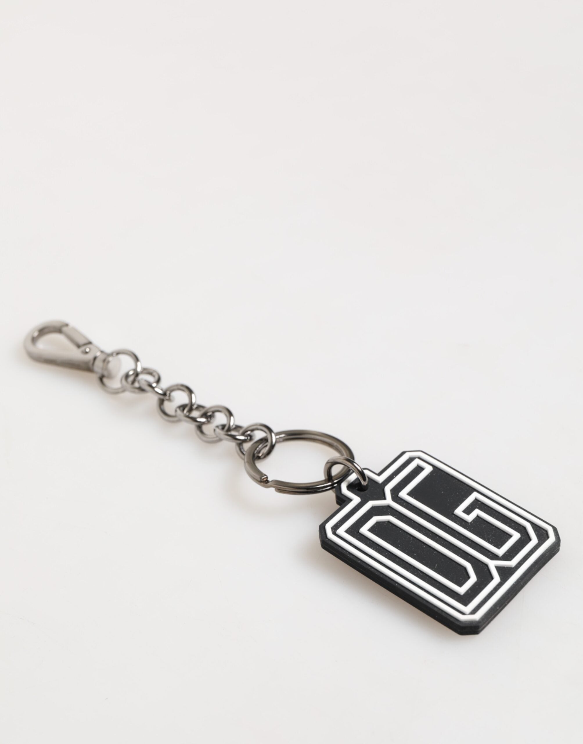 Dolce & Gabbana Black White DG Rubber Logo Silver Men Keychain Keyring Dolce & Gabbana