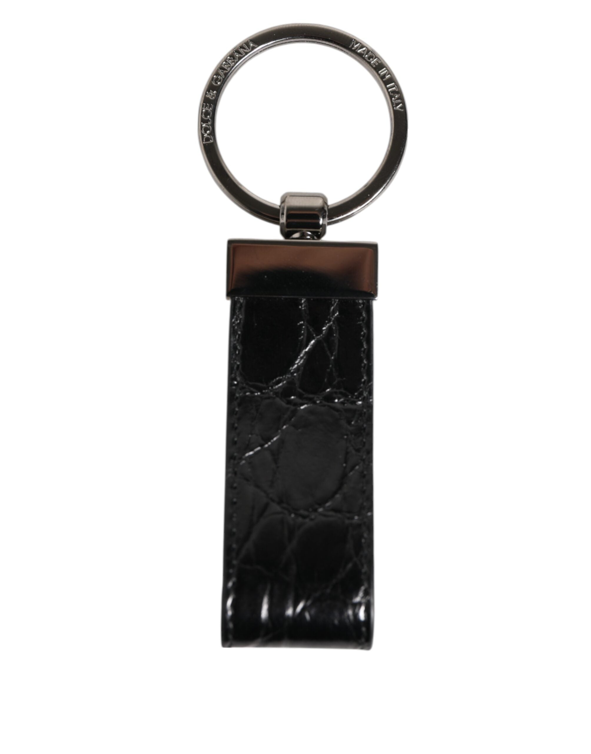 Dolce & Gabbana Black Leather Logo Metal Ring Keychain Holder Men Keyring Dolce & Gabbana