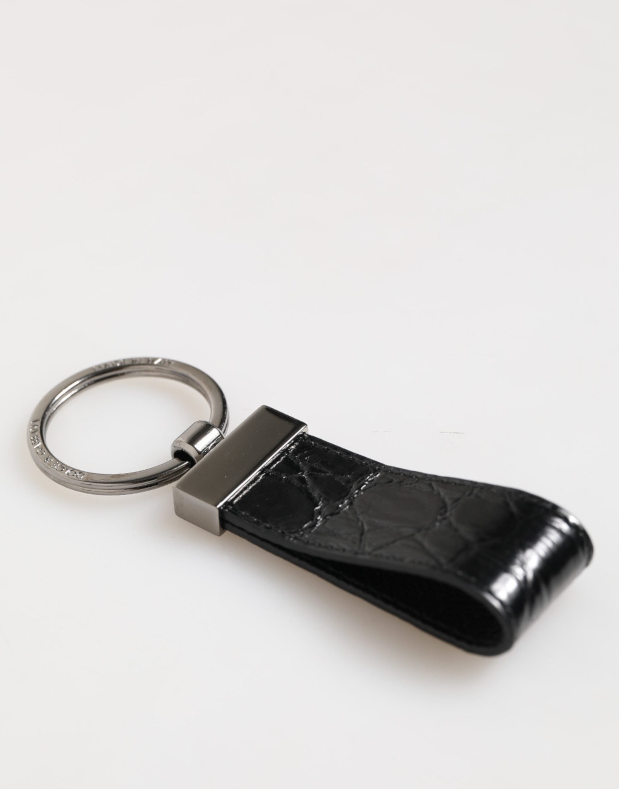 Dolce & Gabbana Black Leather Logo Metal Ring Keychain Holder Men Keyring Dolce & Gabbana