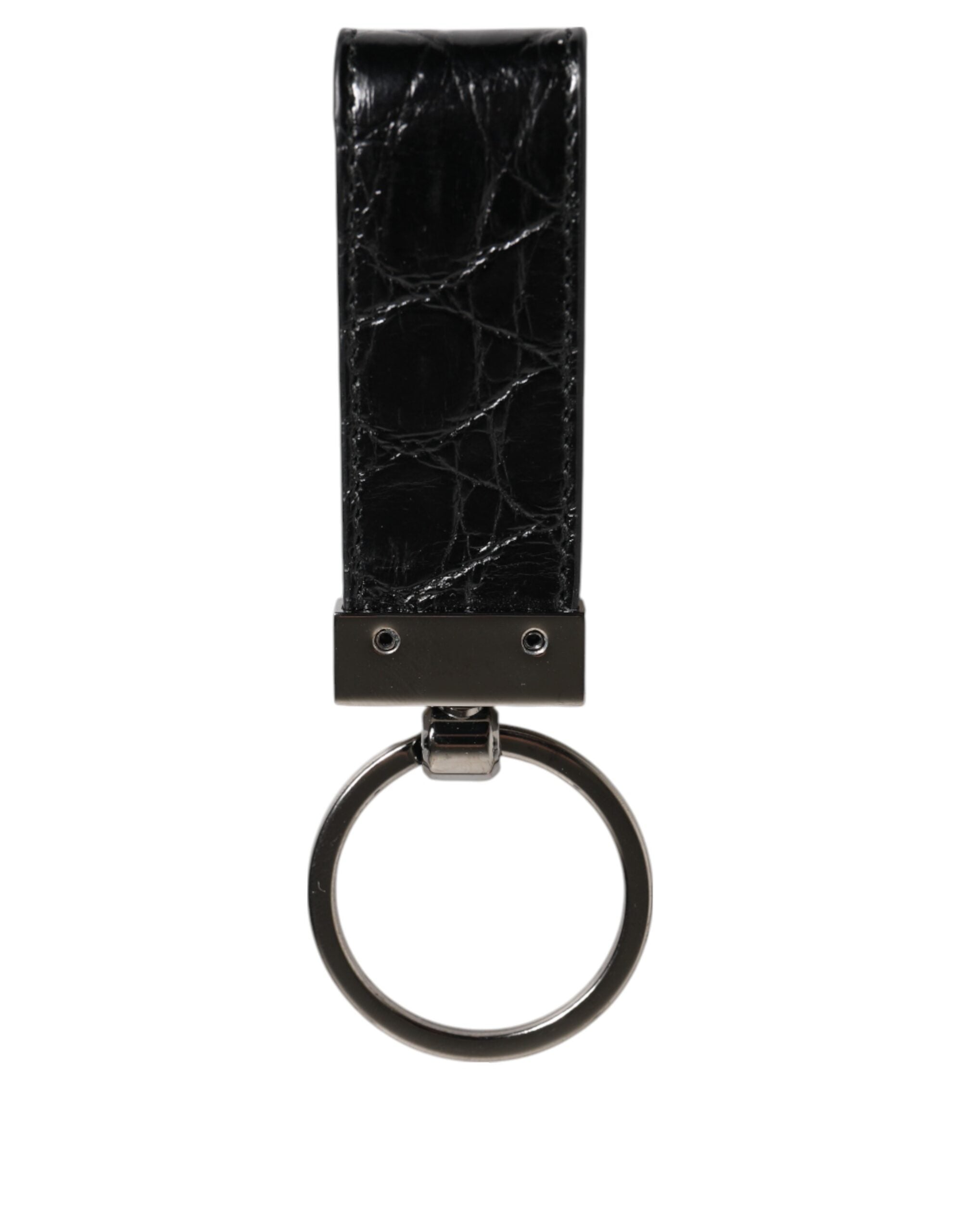 Dolce & Gabbana Black Leather Logo Metal Ring Keychain Holder Men Keyring Dolce & Gabbana