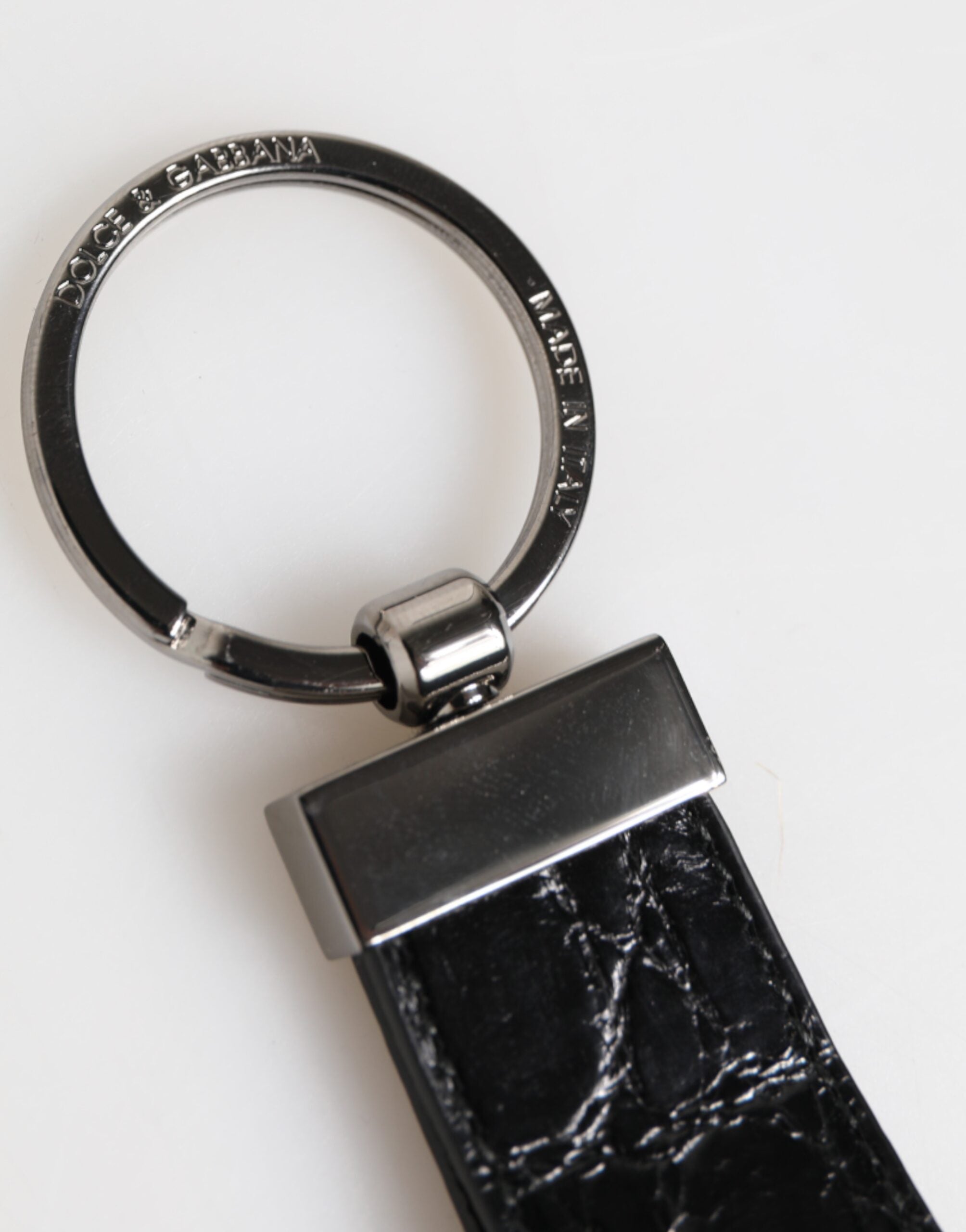 Dolce & Gabbana Black Leather Logo Metal Ring Keychain Holder Men Keyring Dolce & Gabbana