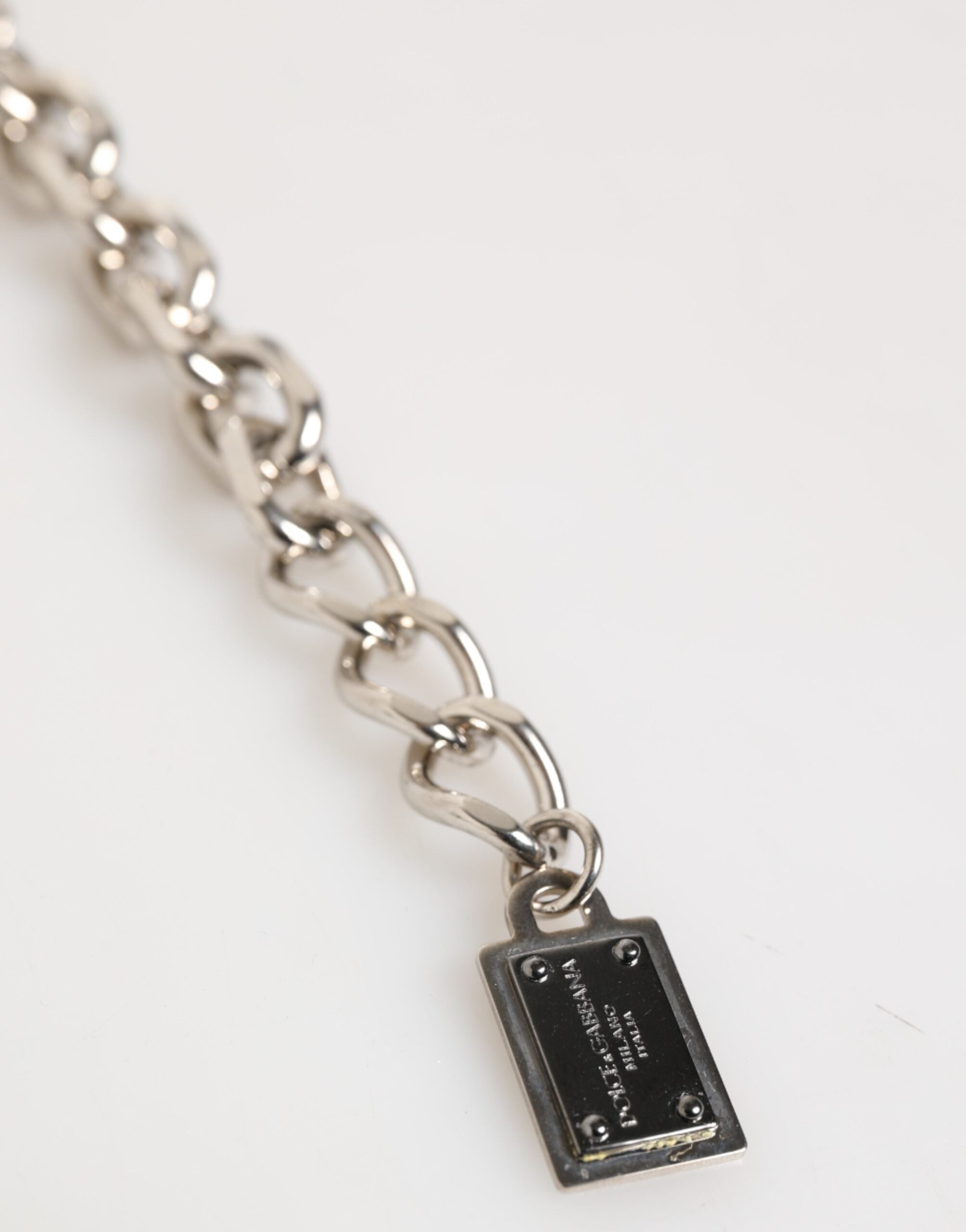 Dolce & Gabbana Silver Chain Brass Beaded Lobster Clasp Logo Men Bracelet Dolce & Gabbana