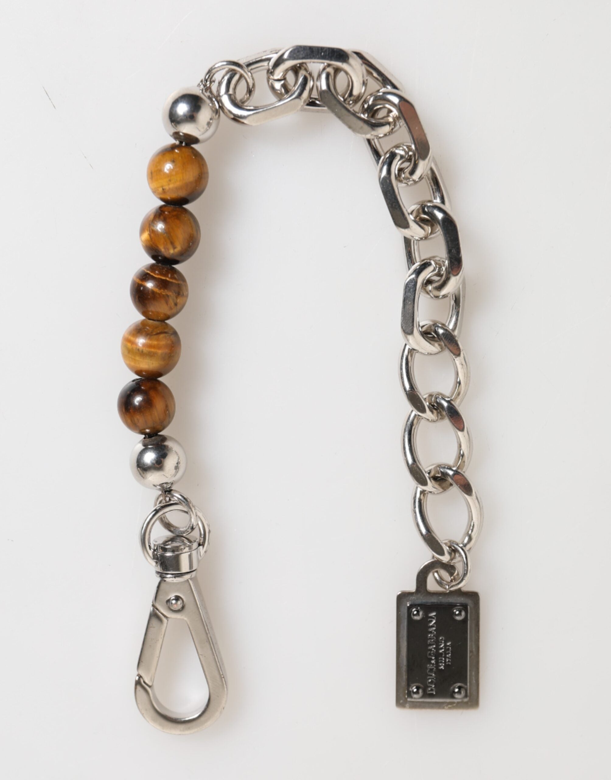 Dolce & Gabbana Silver Chain Brass Beaded Lobster Clasp Logo Men Bracelet Dolce & Gabbana