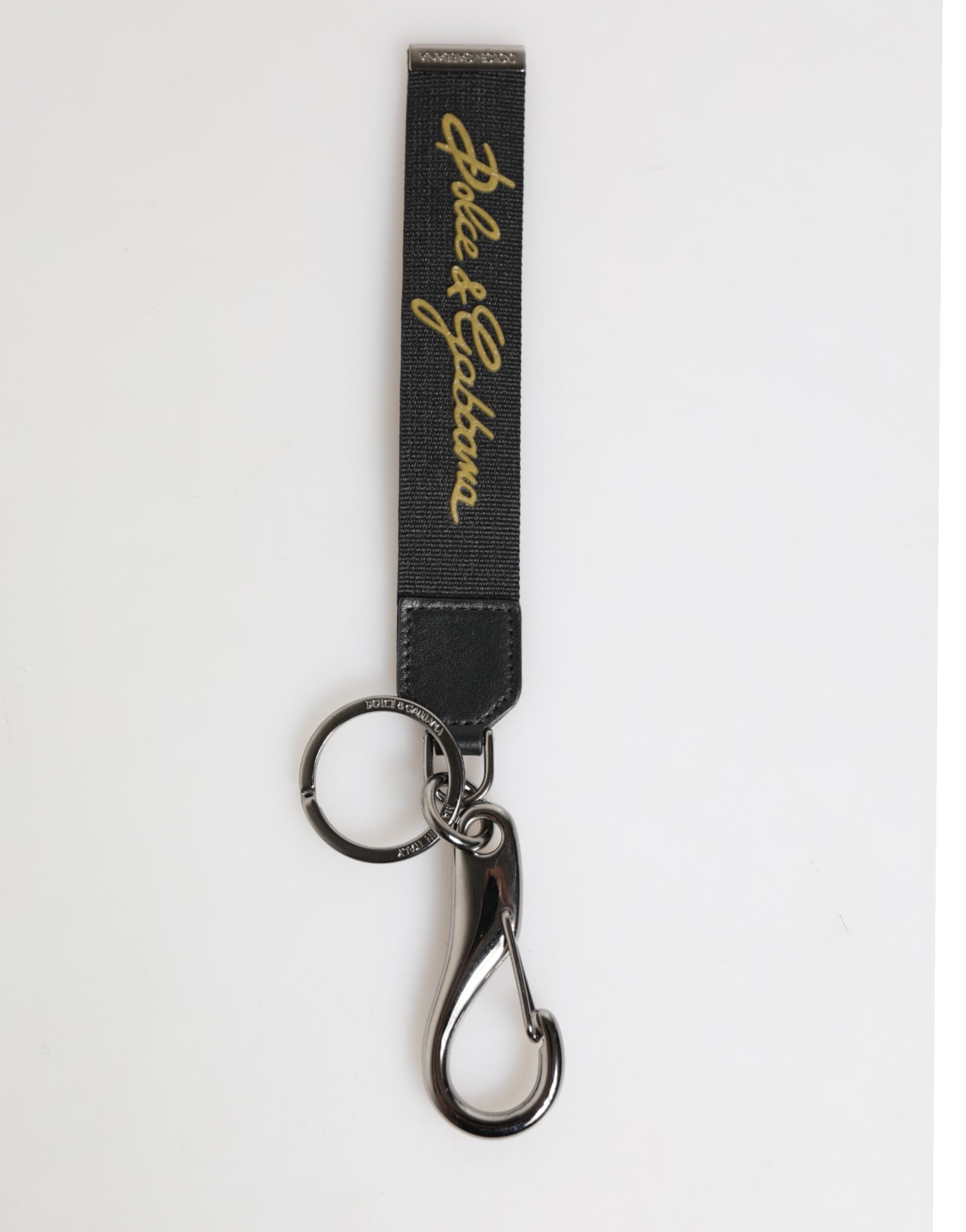 Dolce & Gabbana Black Yellow Polyester DG Logo Silver Keychain Keyring Dolce & Gabbana
