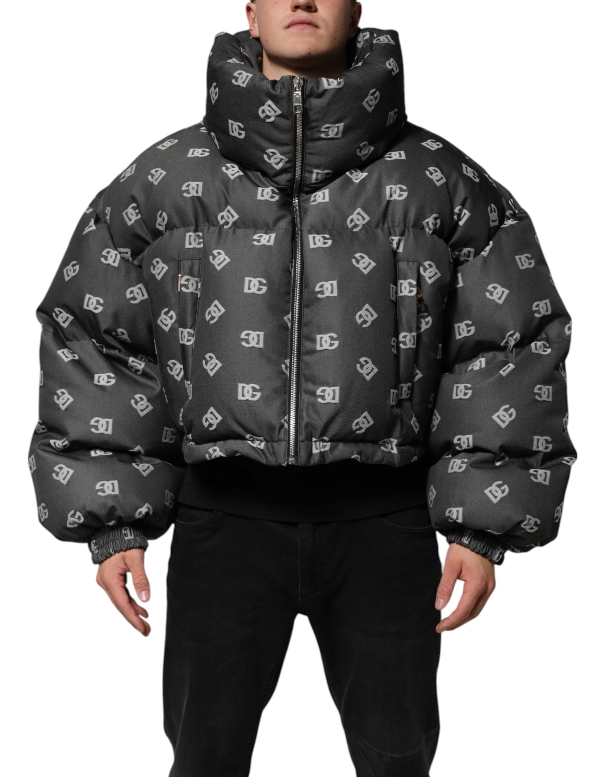 Dolce & Gabbana Black DG Monogram Full Zip Puffer Men Jacket Dolce & Gabbana