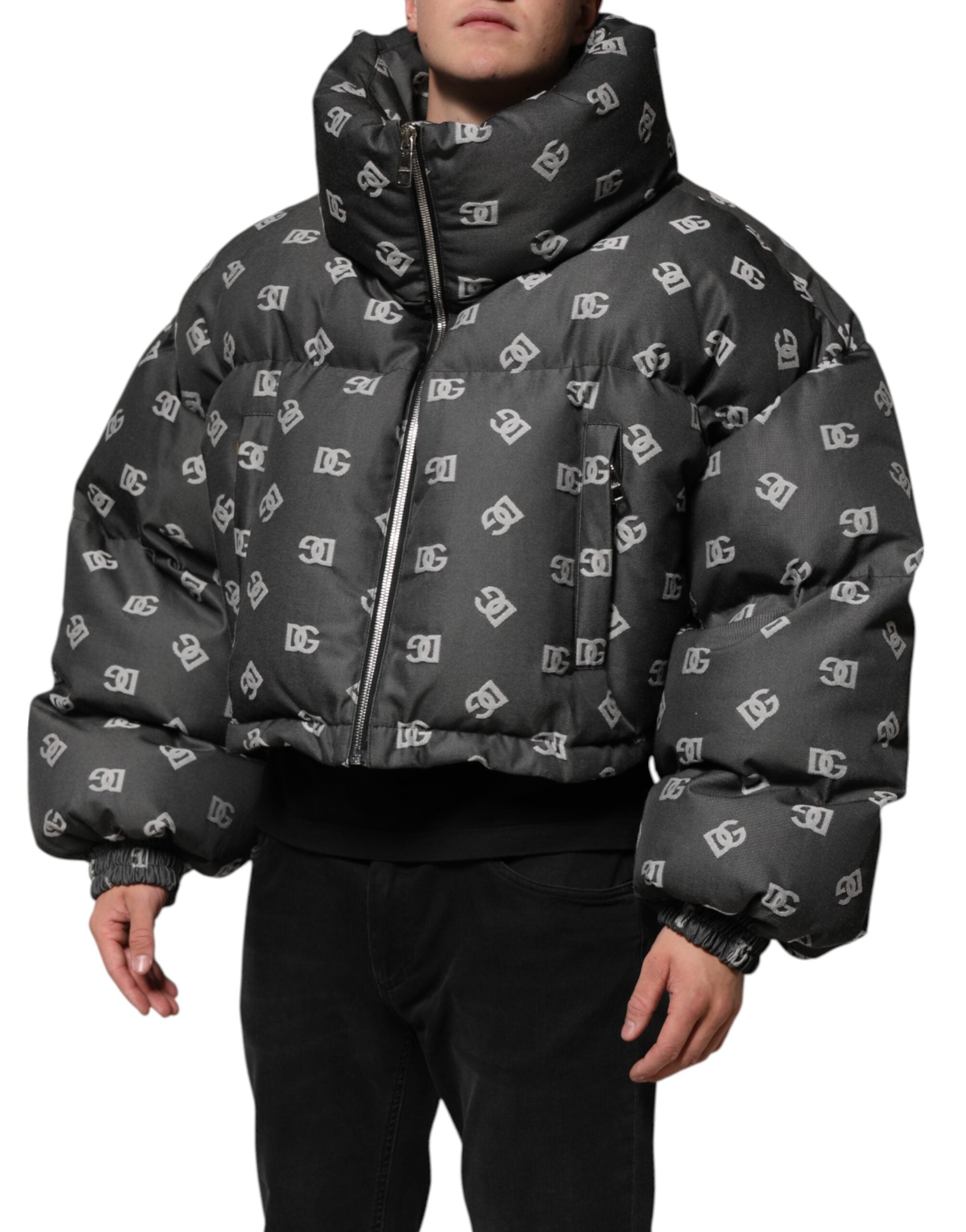 Dolce & Gabbana Black DG Monogram Full Zip Puffer Men Jacket Dolce & Gabbana