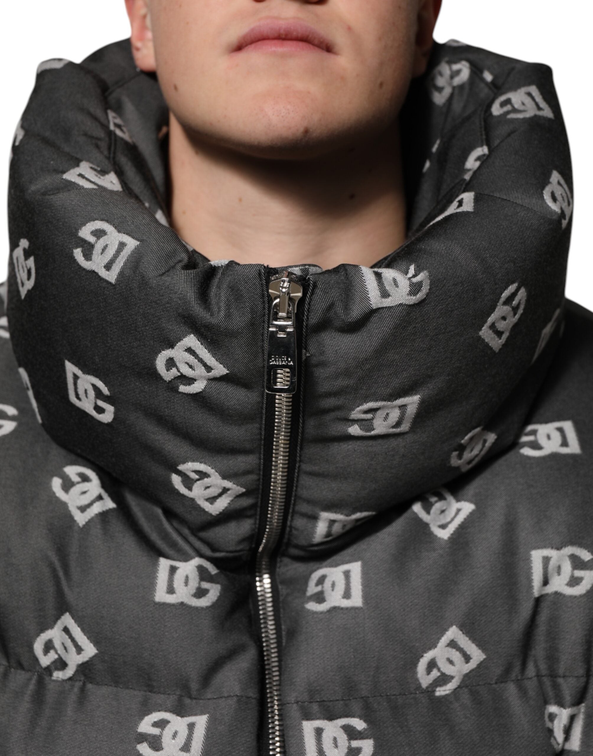 Dolce & Gabbana Black DG Monogram Full Zip Puffer Men Jacket Dolce & Gabbana