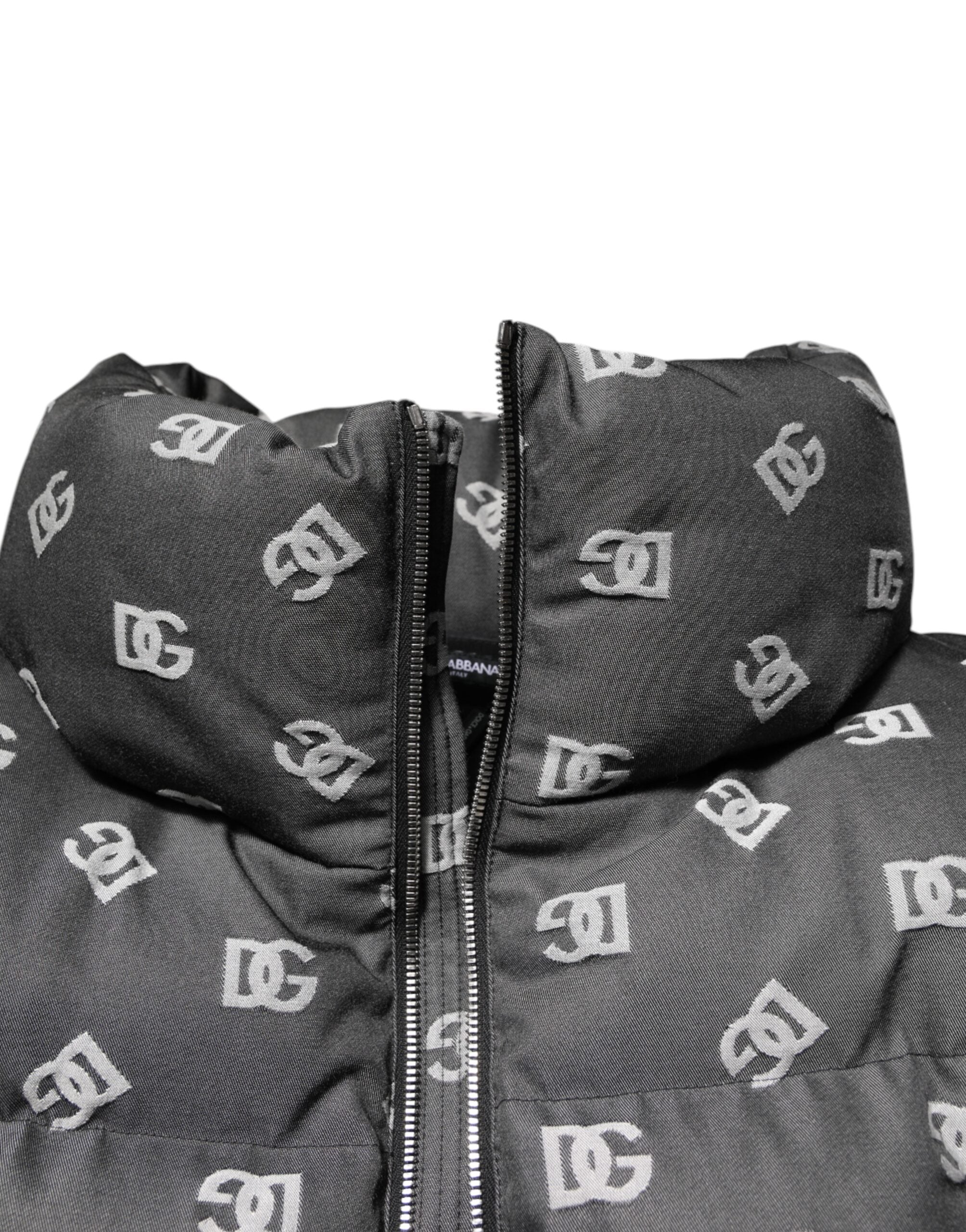 Dolce & Gabbana Black DG Monogram Full Zip Puffer Men Jacket Dolce & Gabbana