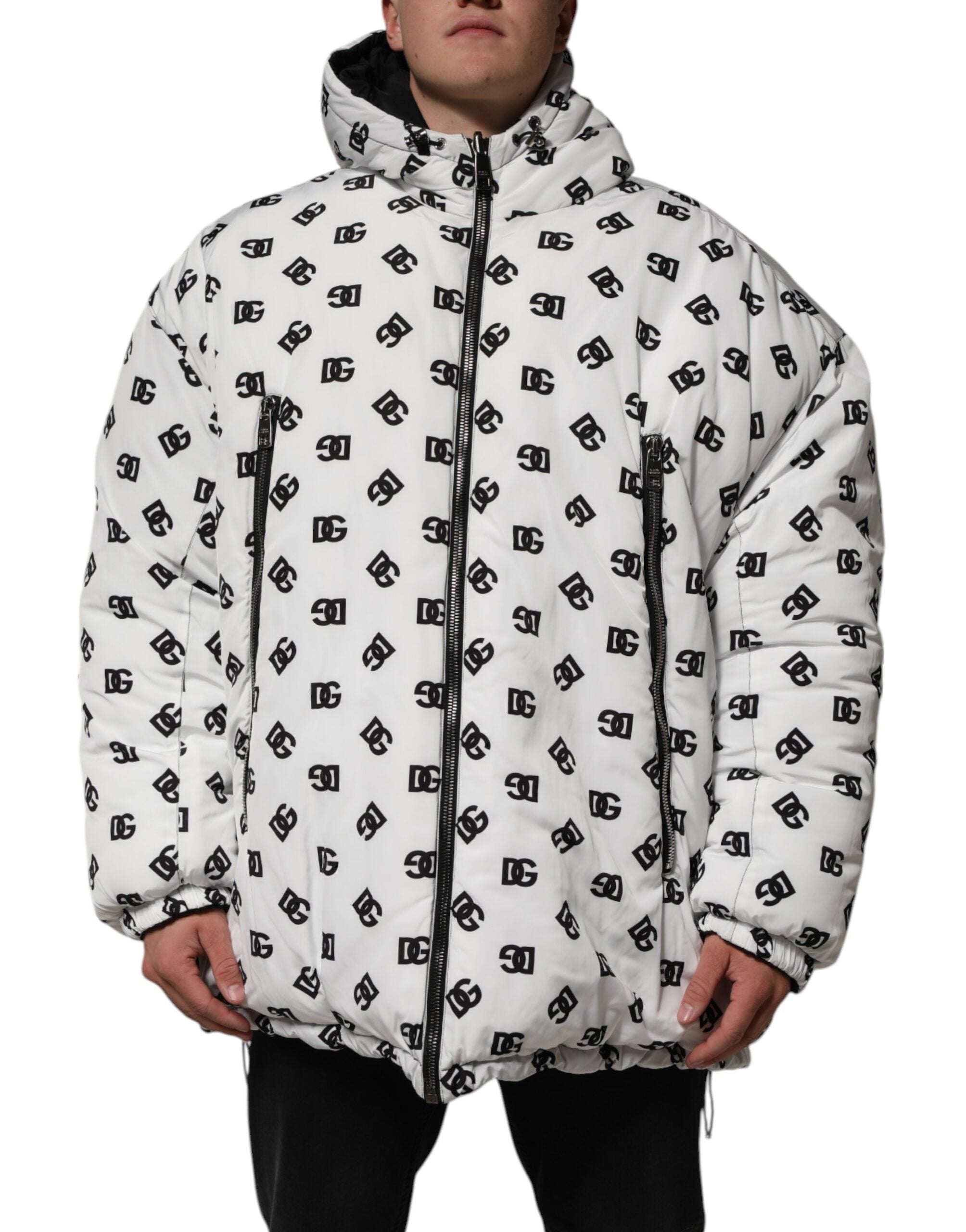 Dolce & Gabbana White DG Monogram Hooded Puffer Jacket Dolce & Gabbana