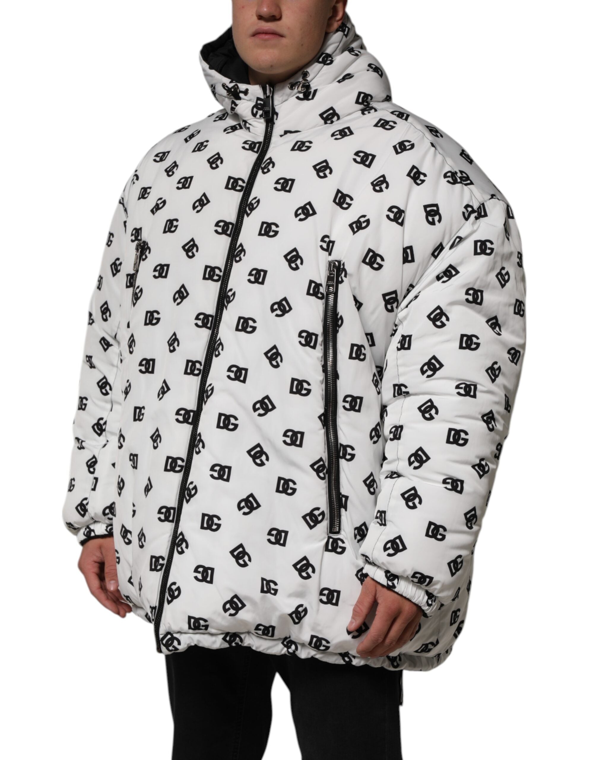 Dolce & Gabbana White DG Monogram Hooded Puffer Jacket Dolce & Gabbana
