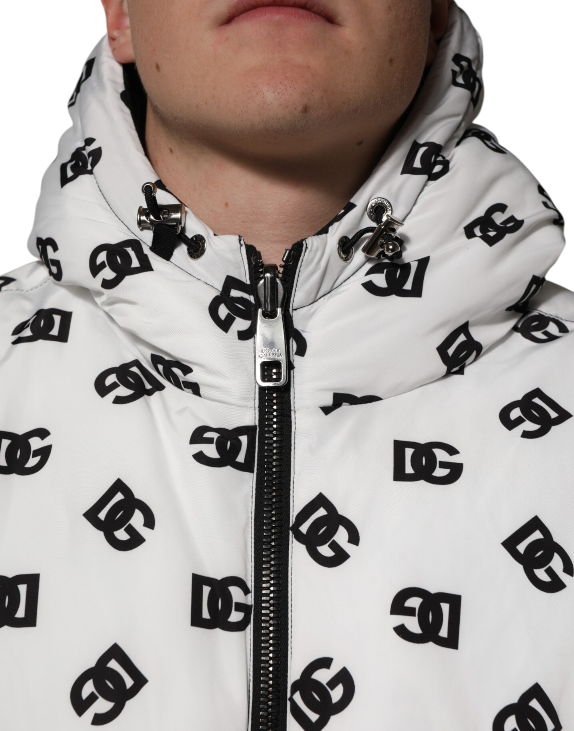 Dolce & Gabbana White DG Monogram Hooded Puffer Jacket Dolce & Gabbana