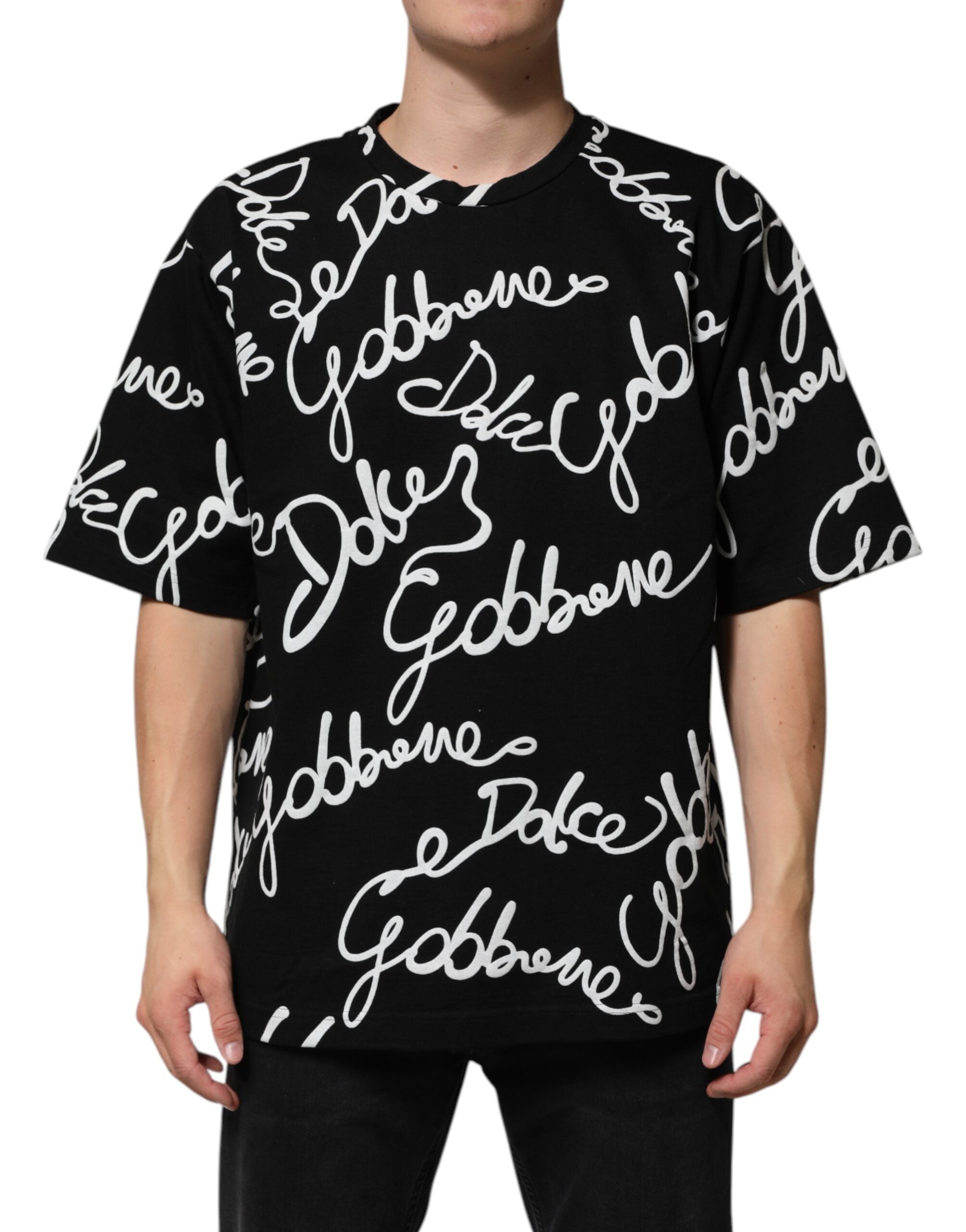 Dolce & Gabbana Black Logo Print Cotton Crew Neck T-shirt Dolce & Gabbana