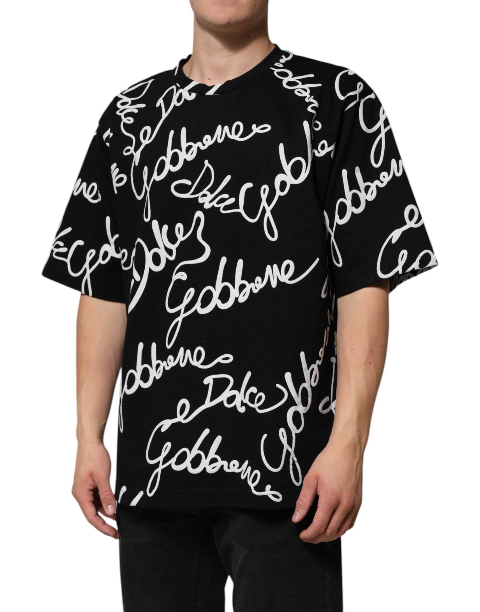 Dolce & Gabbana Black Logo Print Cotton Crew Neck T-shirt Dolce & Gabbana