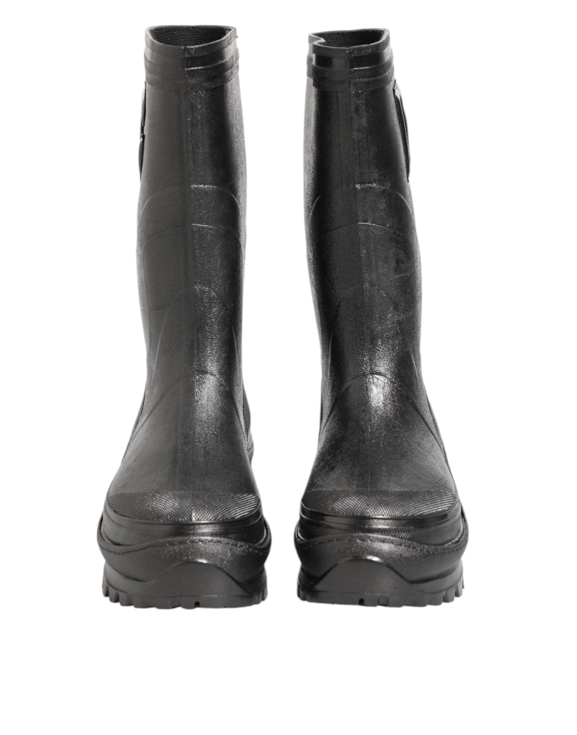 Dolce & Gabbana Metallic Black Pull On Rain Boots Men Shoes Dolce & Gabbana