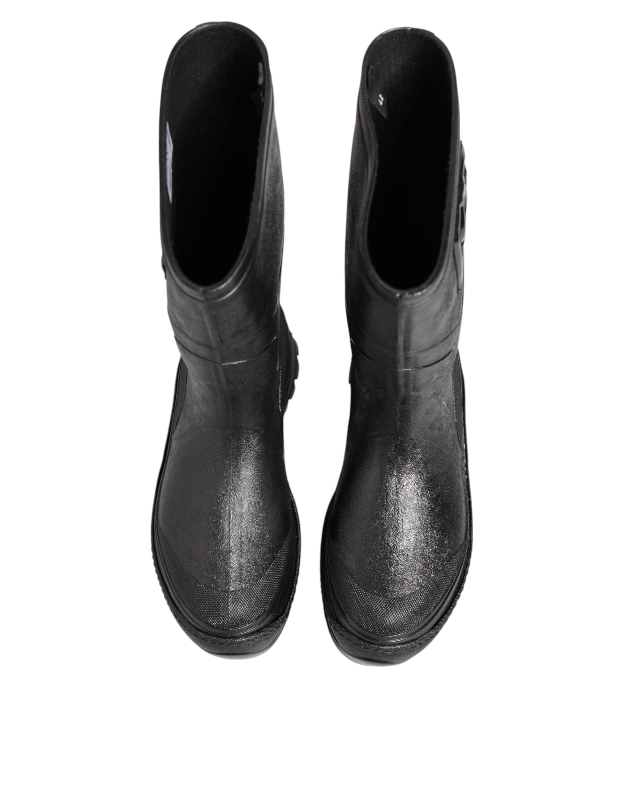 Dolce & Gabbana Metallic Black Pull On Rain Boots Men Shoes Dolce & Gabbana