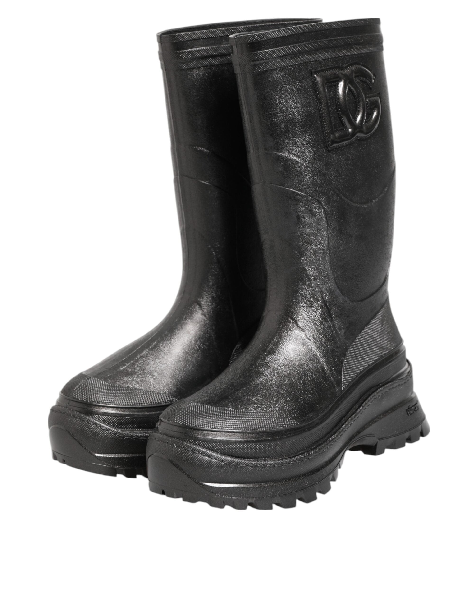 Dolce & Gabbana Metallic Black Pull On Rain Boots Men Shoes Dolce & Gabbana