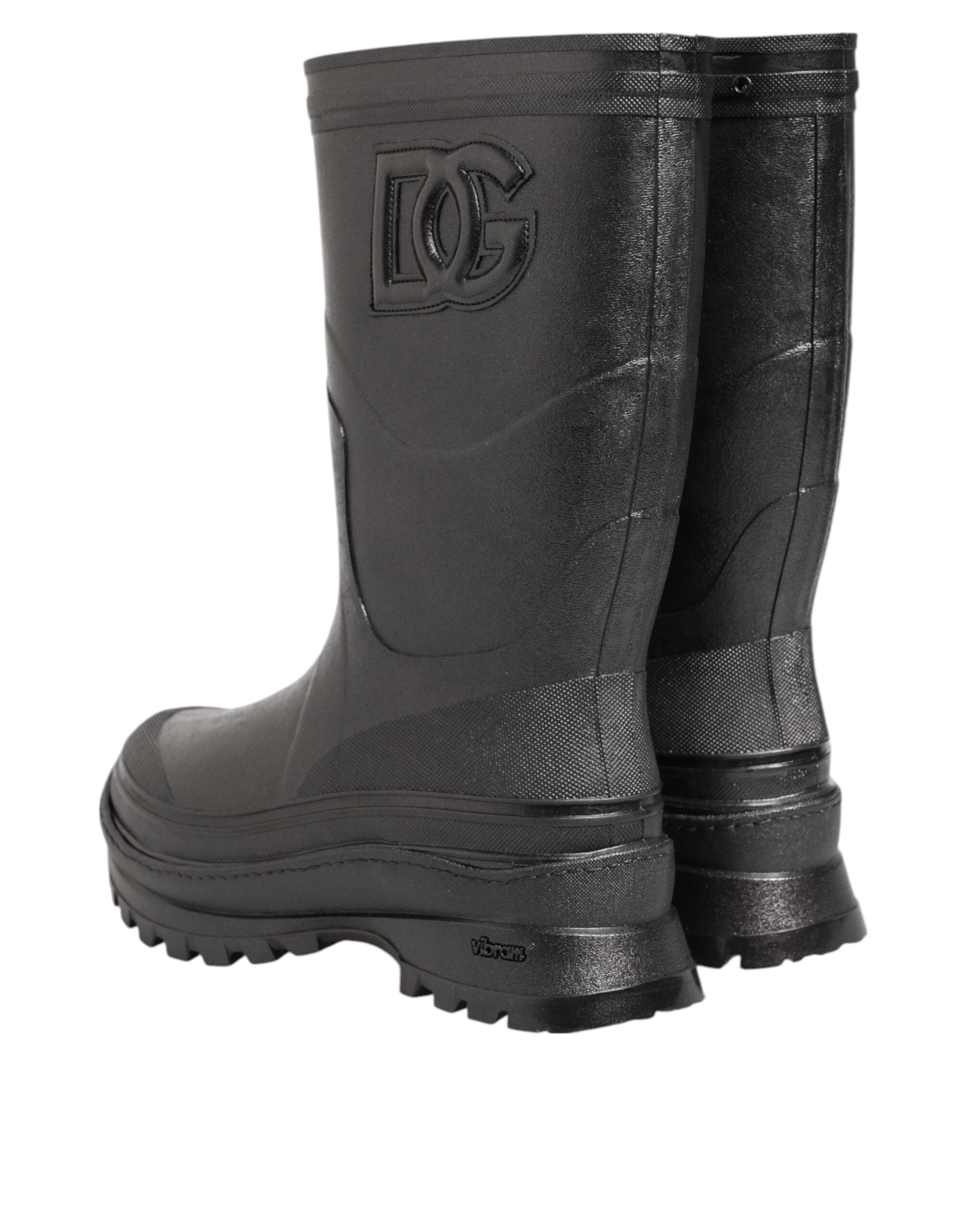 Dolce & Gabbana Metallic Black Pull On Rain Boots Men Shoes Dolce & Gabbana