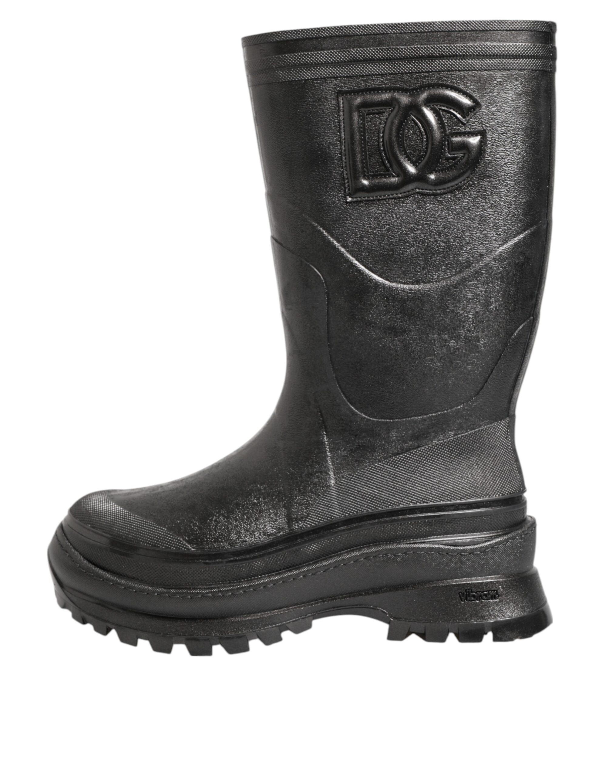 Dolce & Gabbana Metallic Black Pull On Rain Boots Men Shoes Dolce & Gabbana