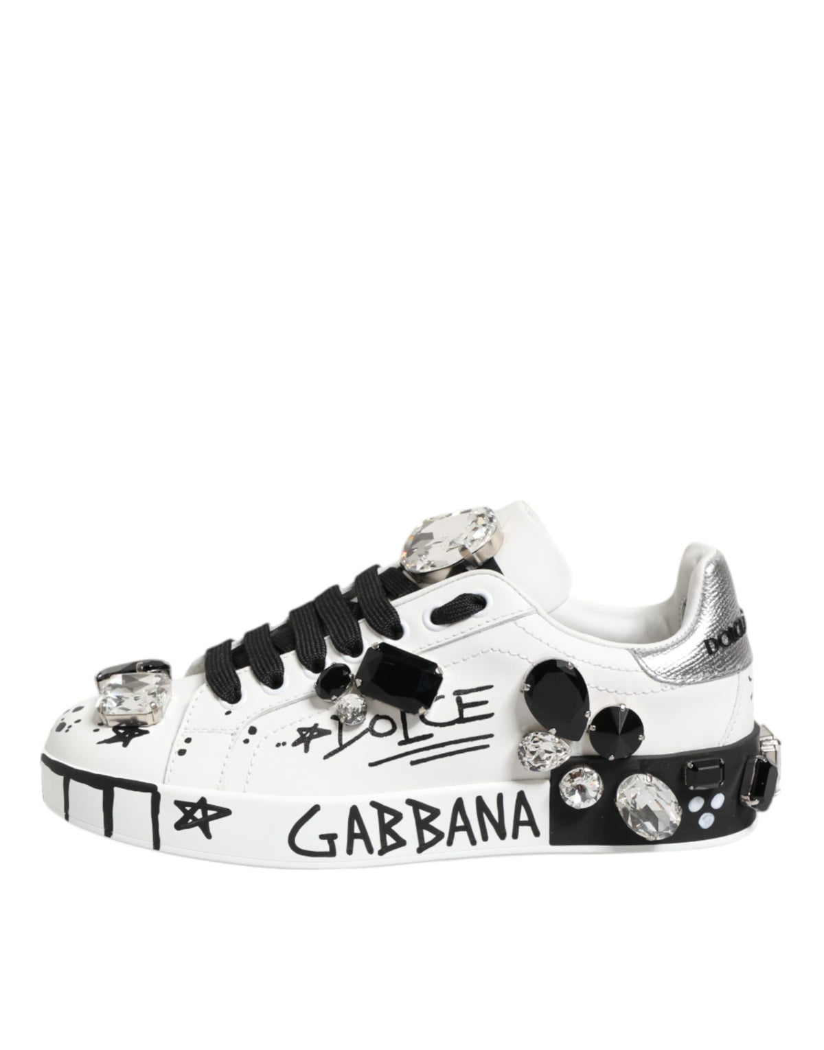 Dolce & Gabbana White Portofino Crystal Sneakers  Shoes