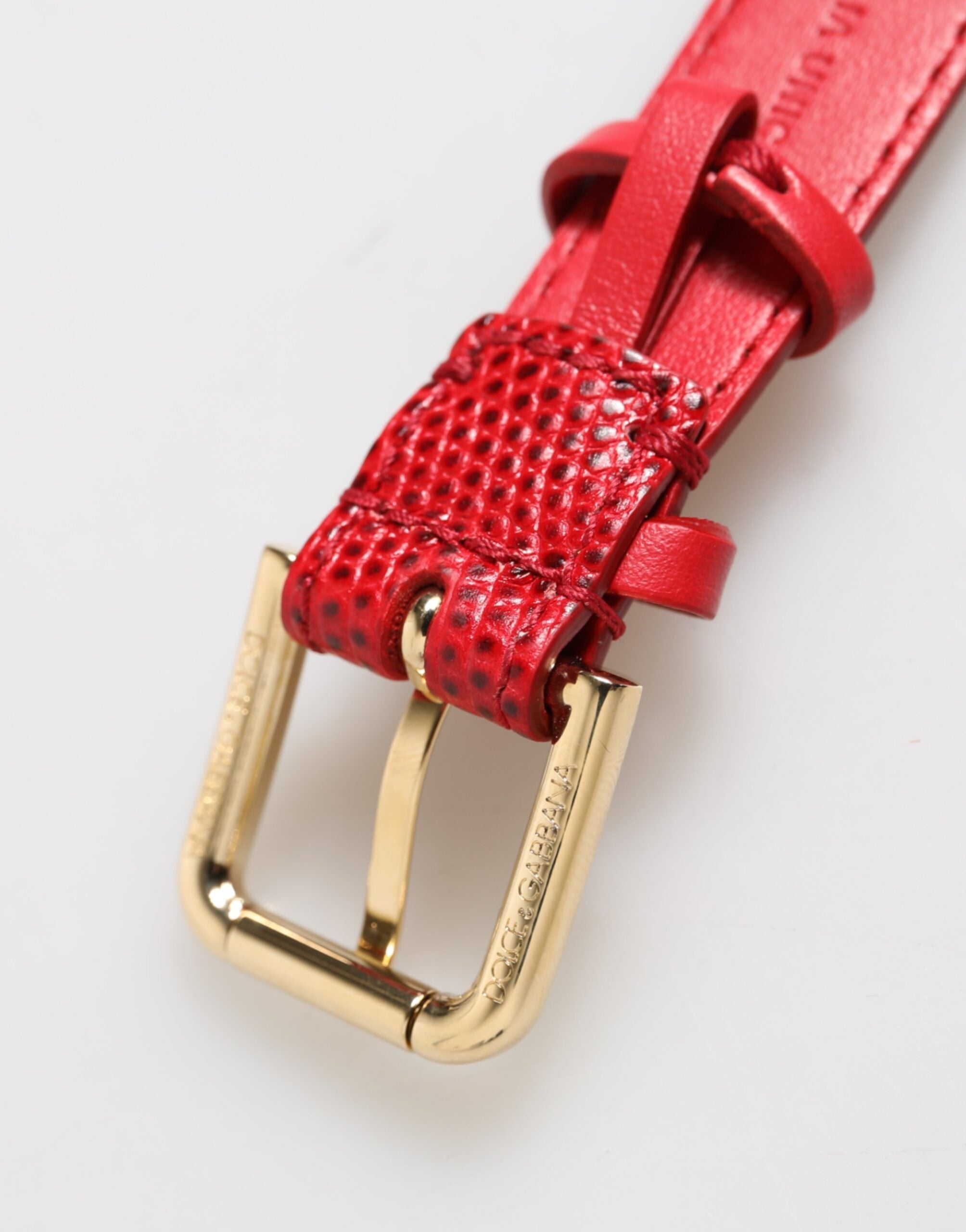 Dolce & Gabbana Red Exotic Leather Gold Tone Metal Buckle Women Armband Dolce & Gabbana