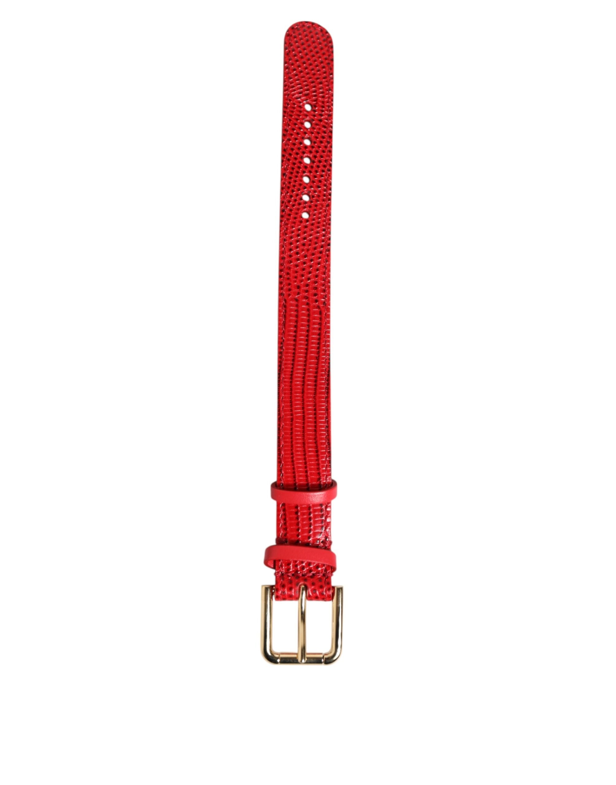 Dolce & Gabbana Red Exotic Leather Gold Tone Metal Buckle Women Armband Dolce & Gabbana